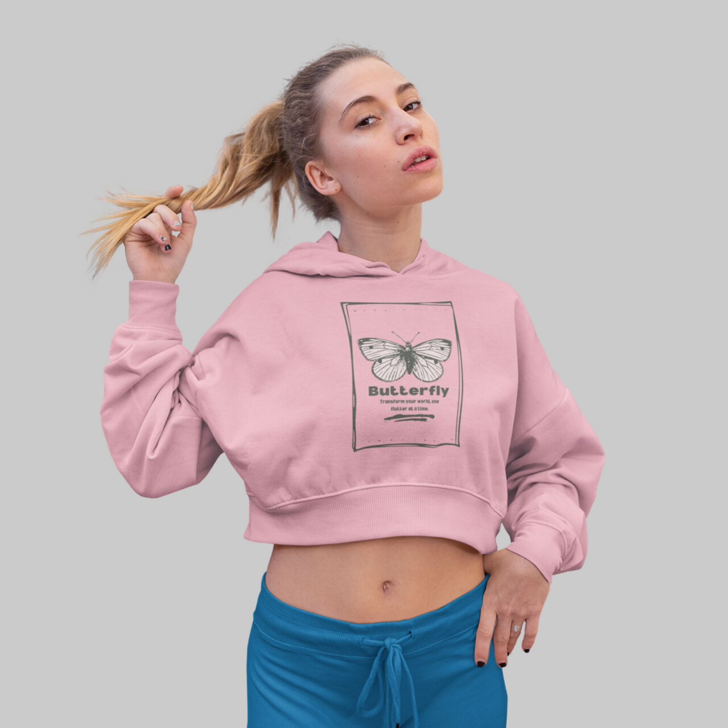 Light Pink Crop Hoodie For Women