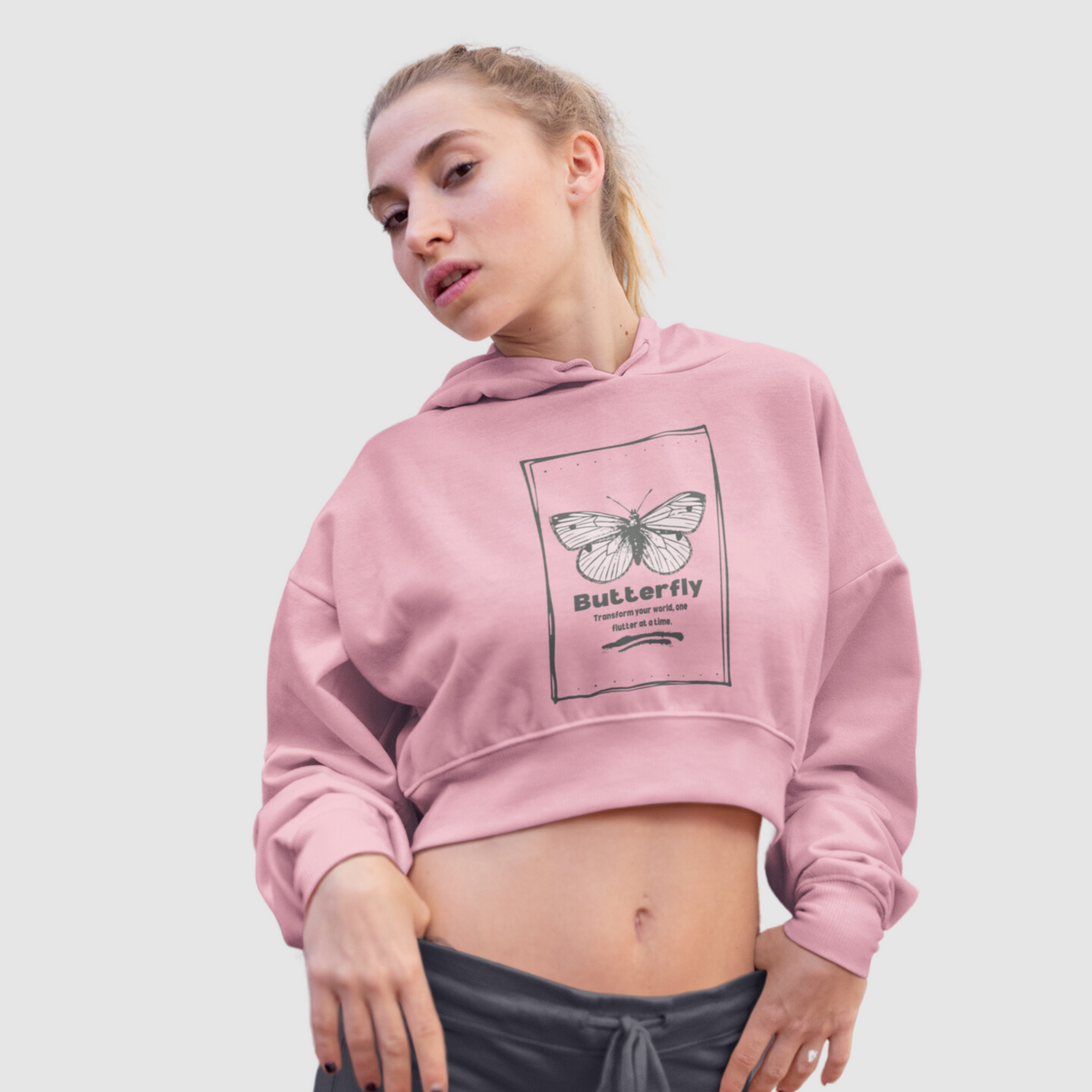 Light Pink Crop Hoodie For Women