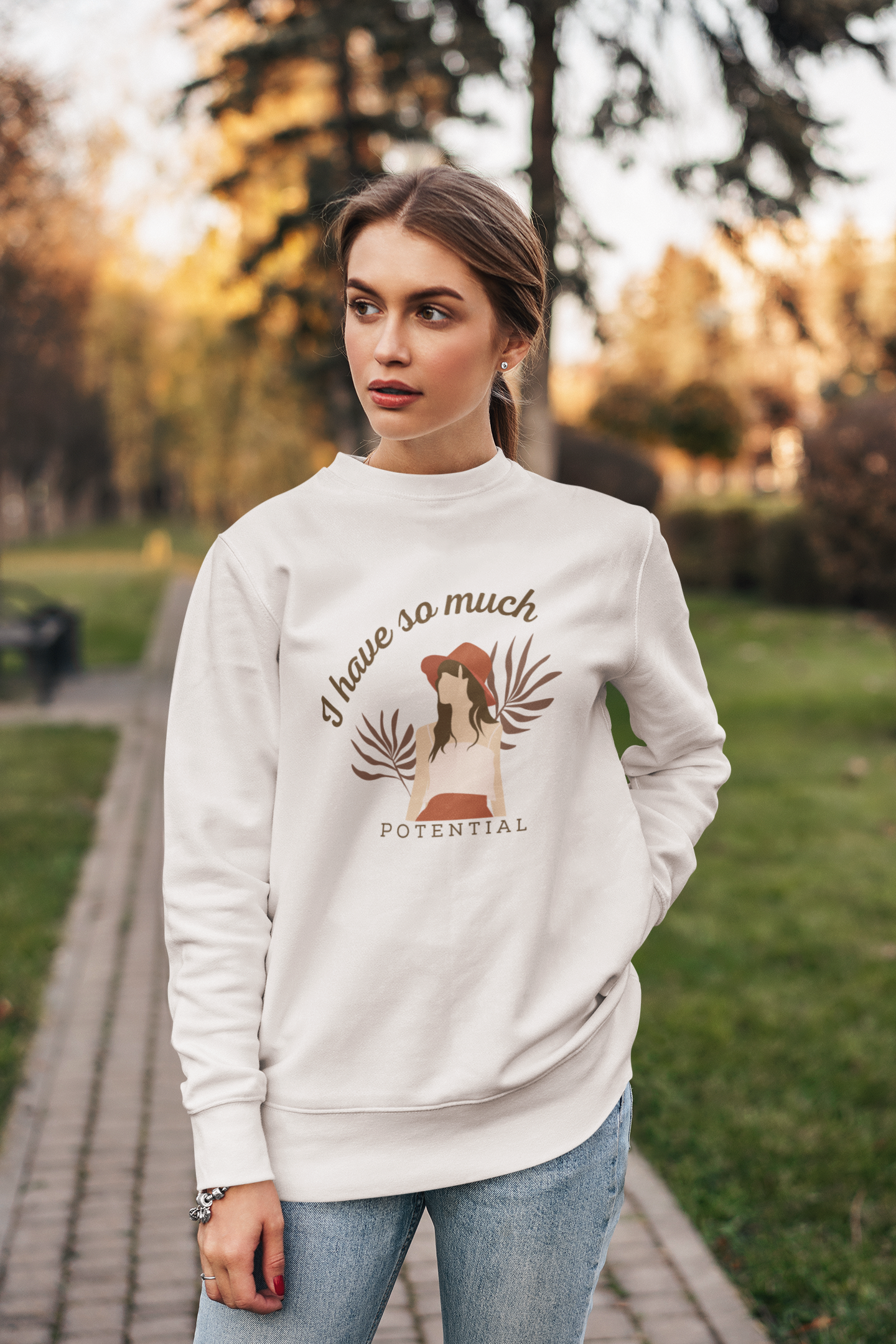 Women's Self Love Graphic Printed Cotton Blend Round Neck Regular Fit Sweatshirt - White, BabyPink