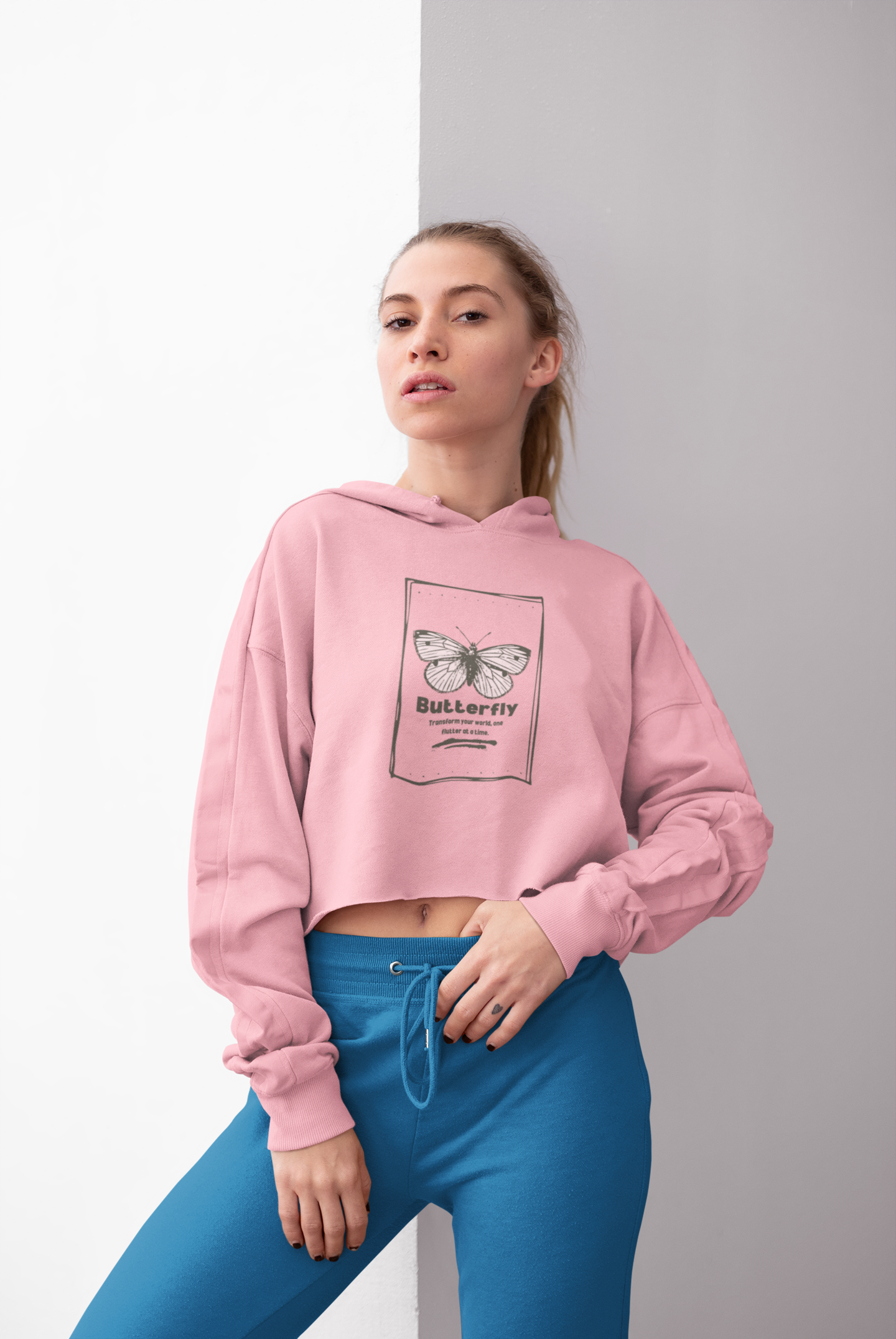 Light Pink Crop Hoodie For Women