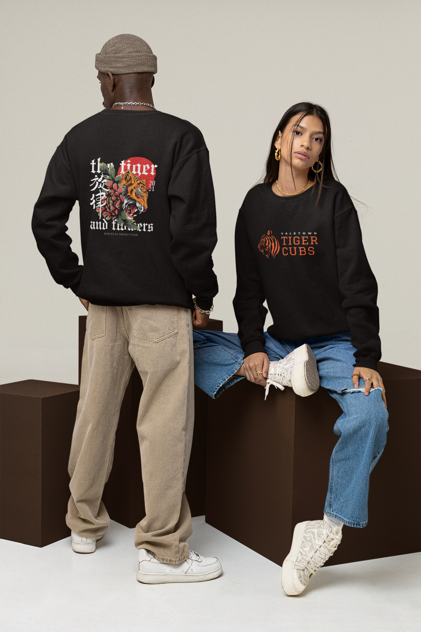 Oversized Fit Full Sleeve Ribbed Unisex Sweatshirt - Black, NavBlue