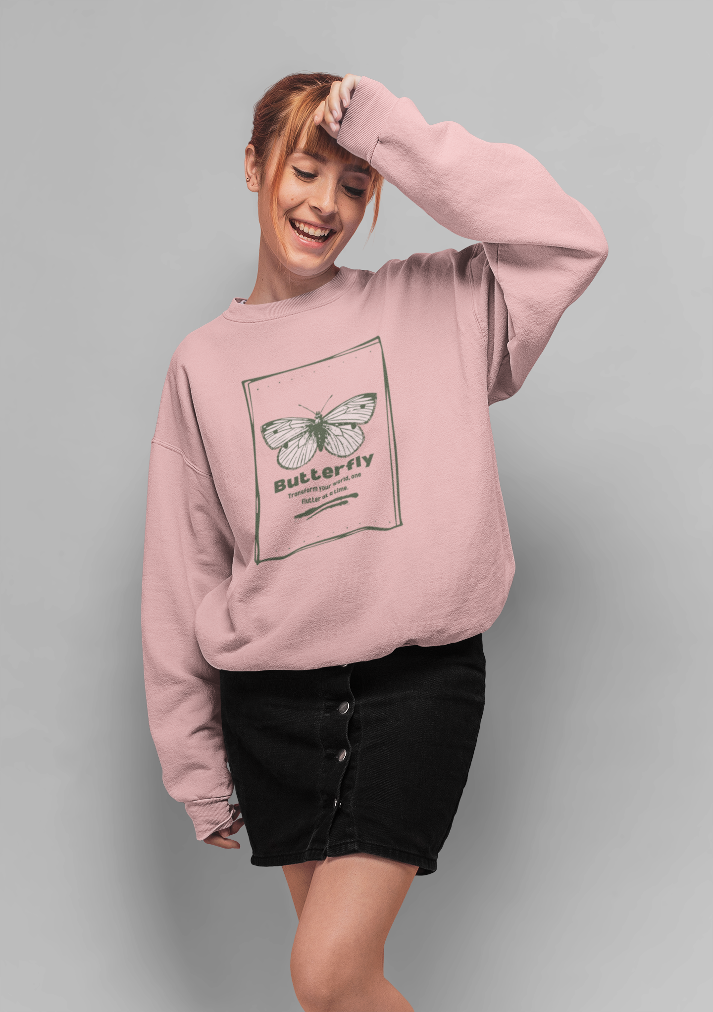Women's Butterfly Graphic Printed Oversized Sweatshirt - BabyPink, White