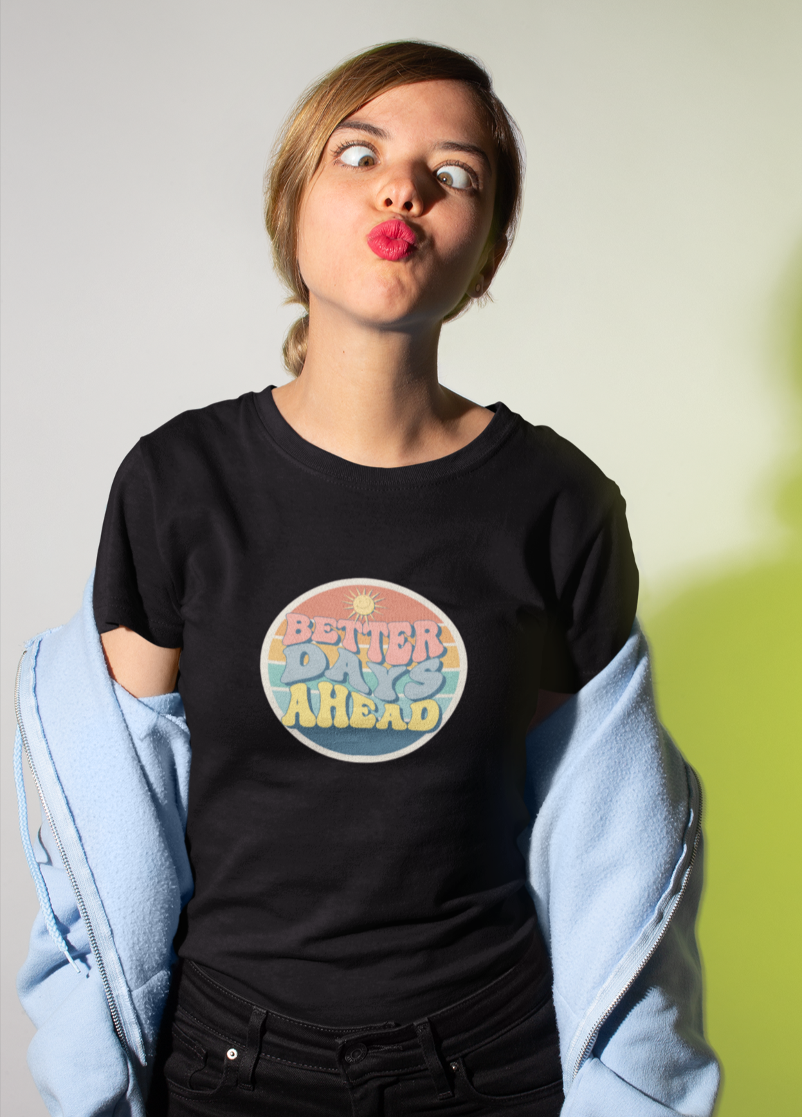 Women Printed Round Neck Cotton Blend Black T-Shirt - Black, Yellow, NavyBlue