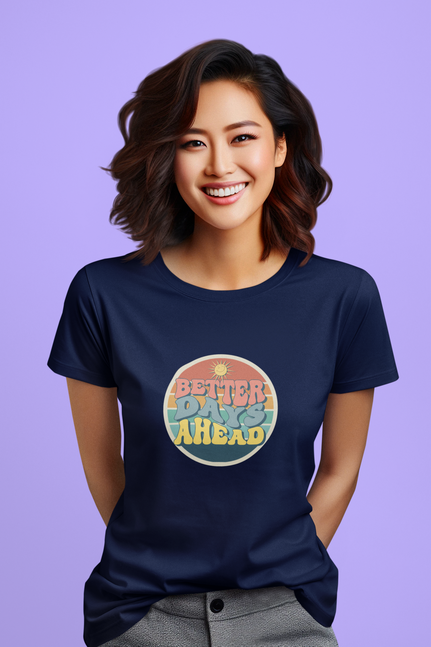 Women Printed Round Neck Cotton Blend Black T-Shirt - Black, Yellow, NavyBlue