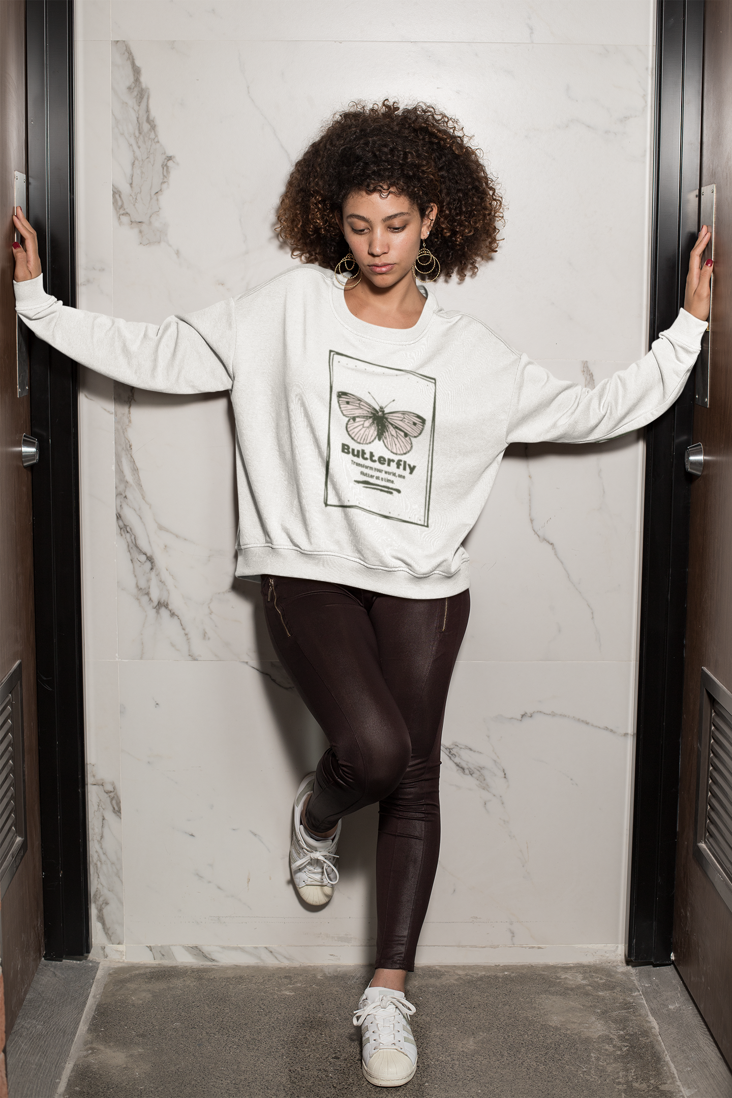 Women's Butterfly Graphic Printed Oversized Sweatshirt - BabyPink, White