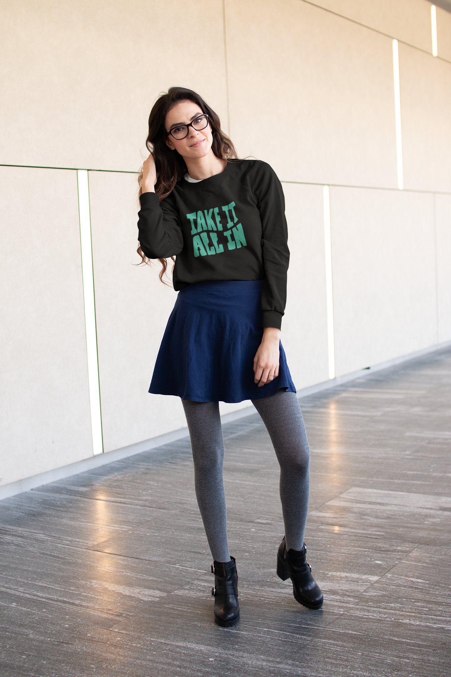 Women's Black Take It All in Graphic Printed Oversized Sweatshirt - Black