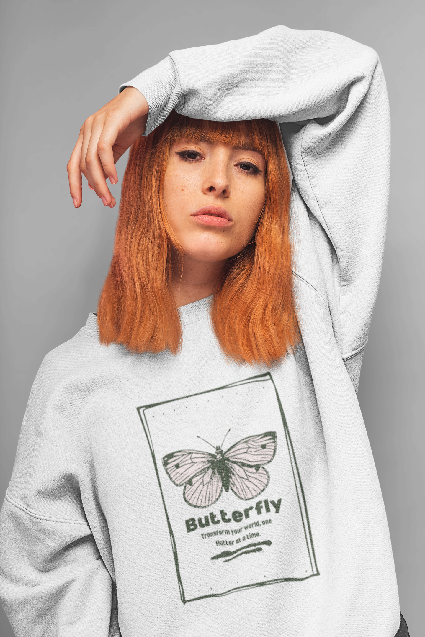 Women's Butterfly Graphic Printed Oversized Sweatshirt - BabyPink, White