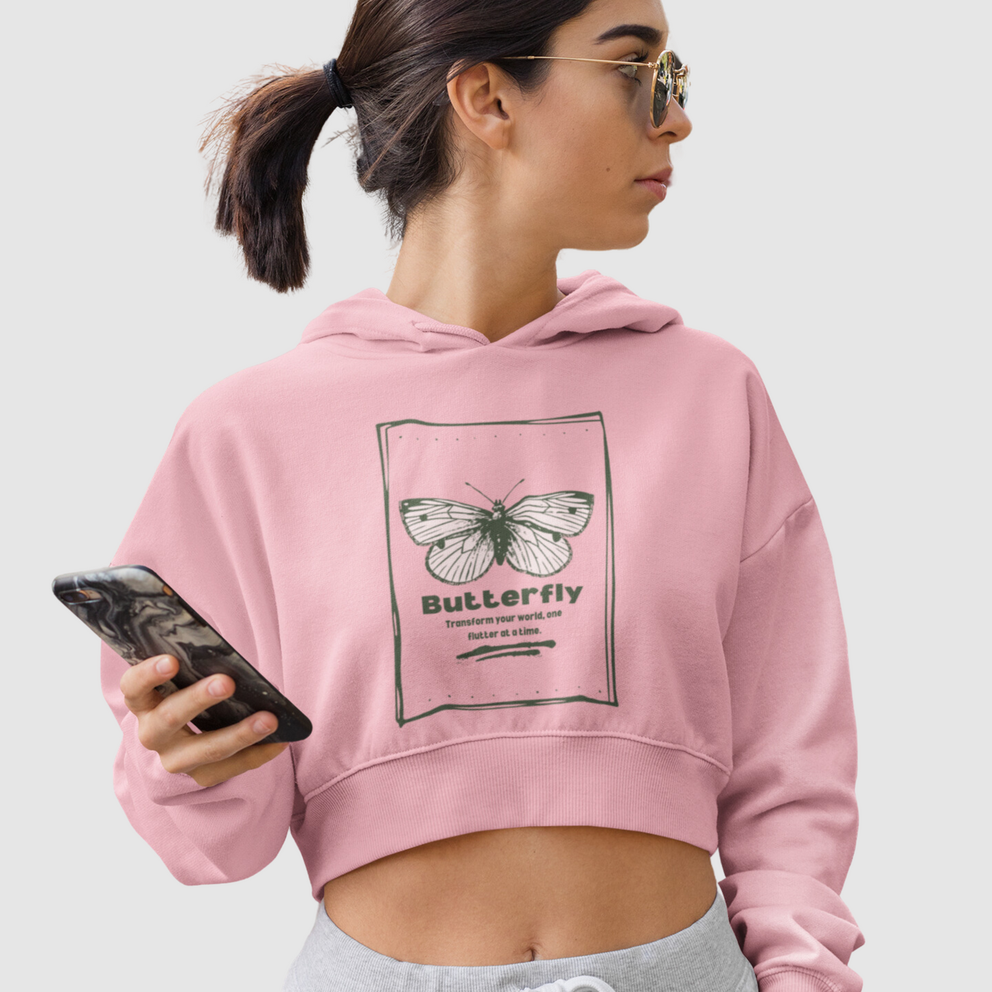 Light Pink Crop Hoodie For Women