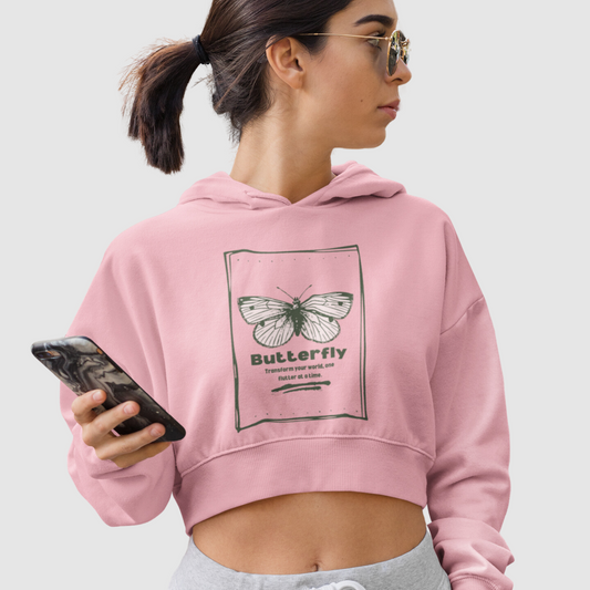 Light Pink Crop Hoodie For Women