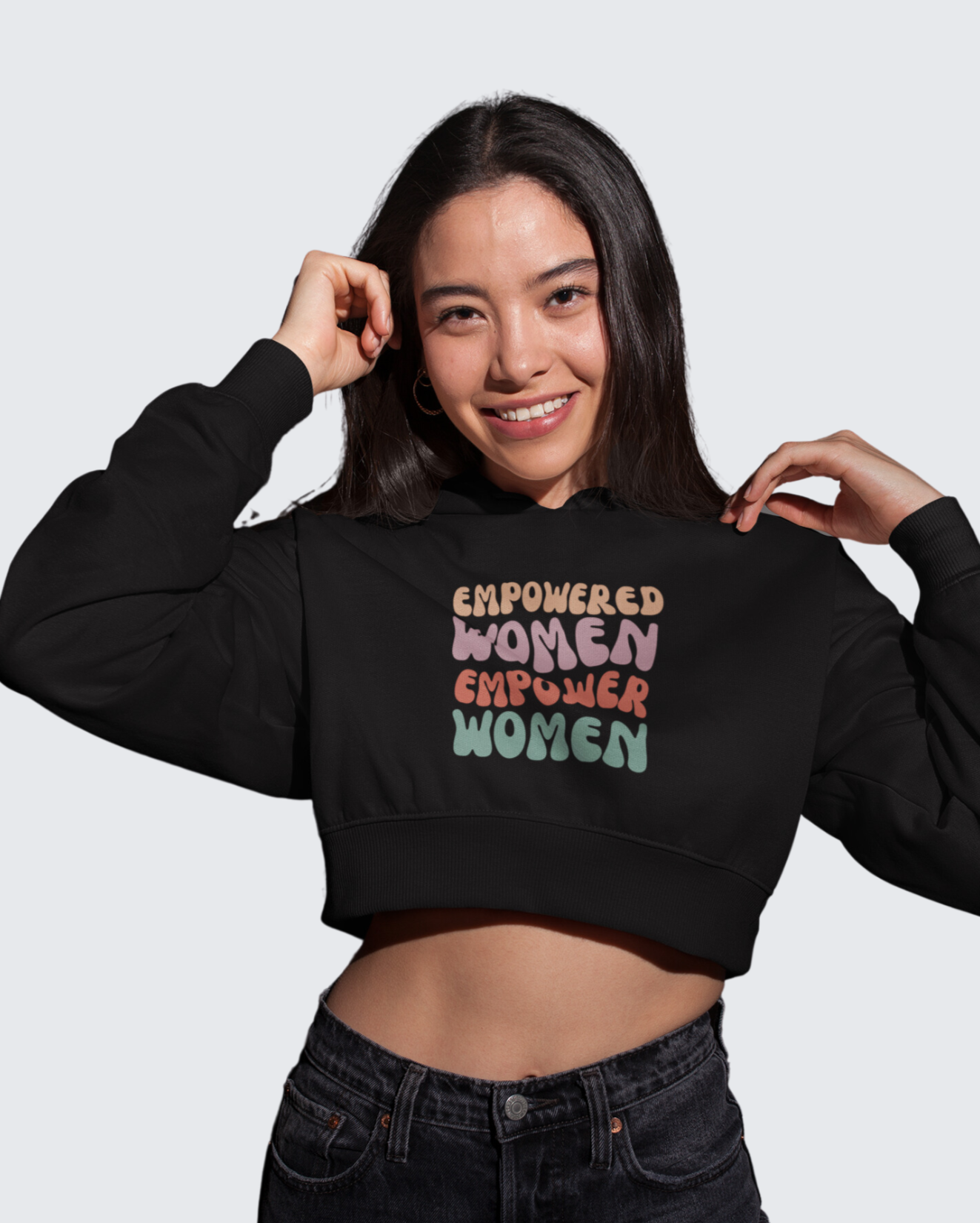 Women Black Hooded Crop Sweatshirt