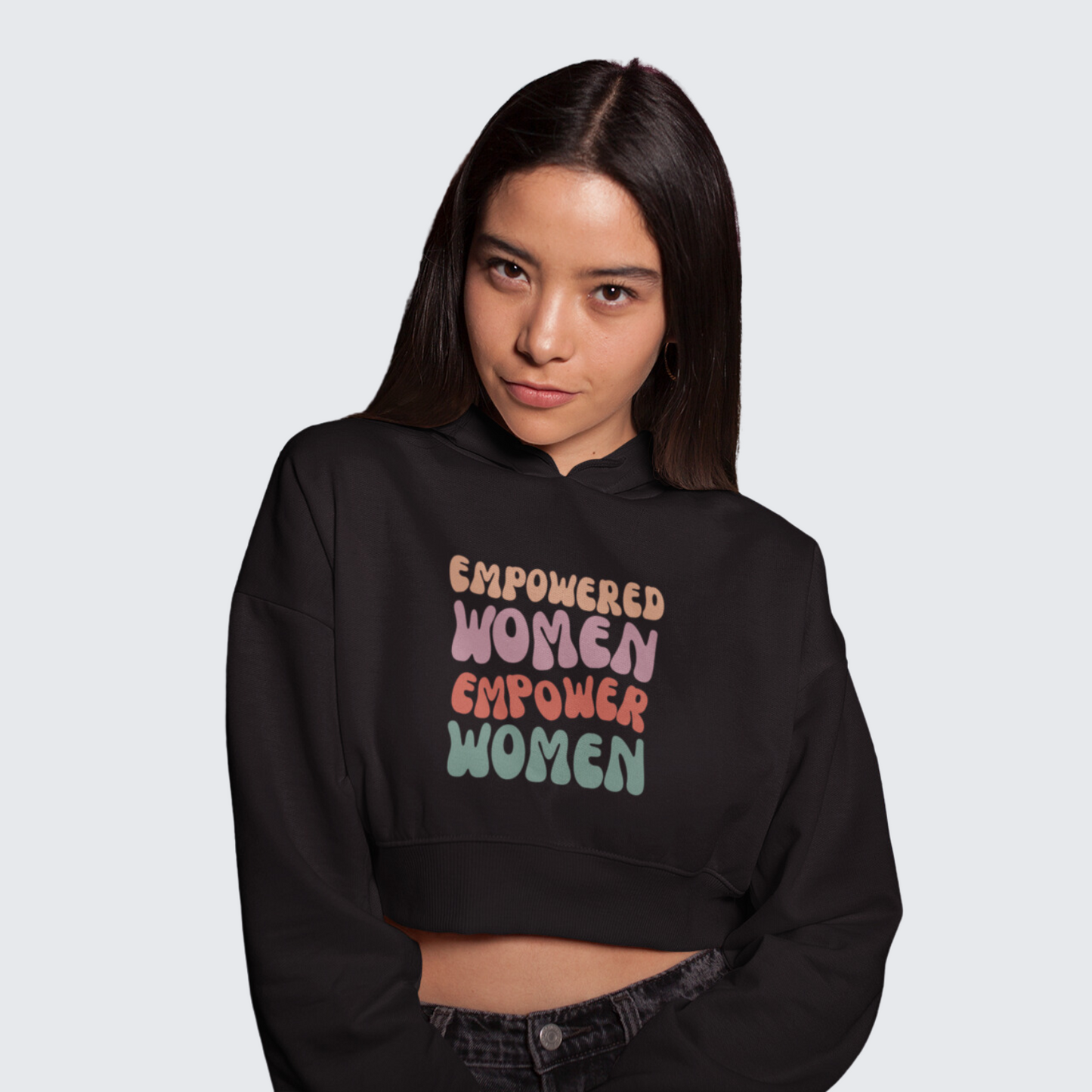 Women Black Hooded Crop Sweatshirt