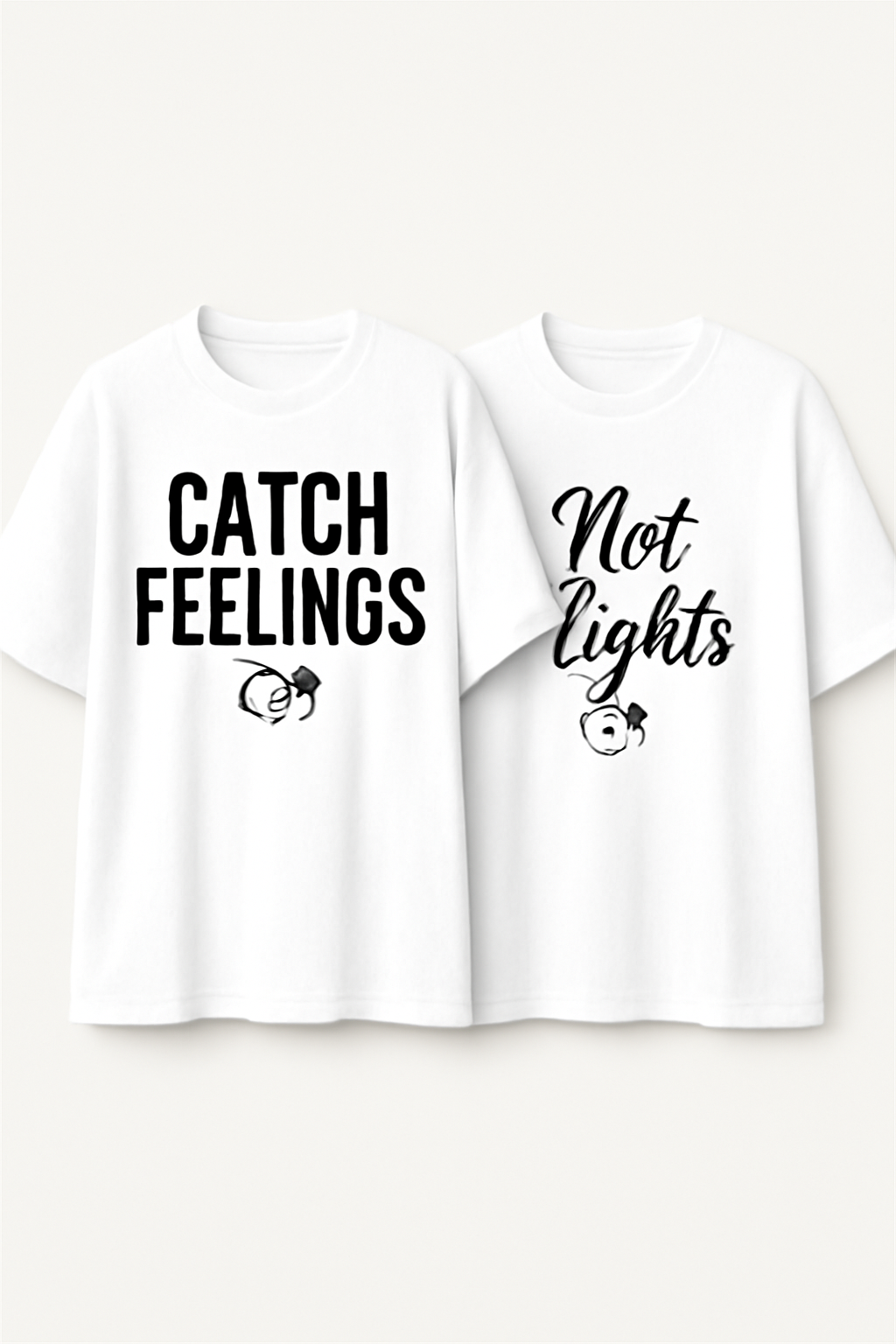 Plain white mockup of a unisex oversized couple T-shirt combo, showcasing a minimalist and trendy design.