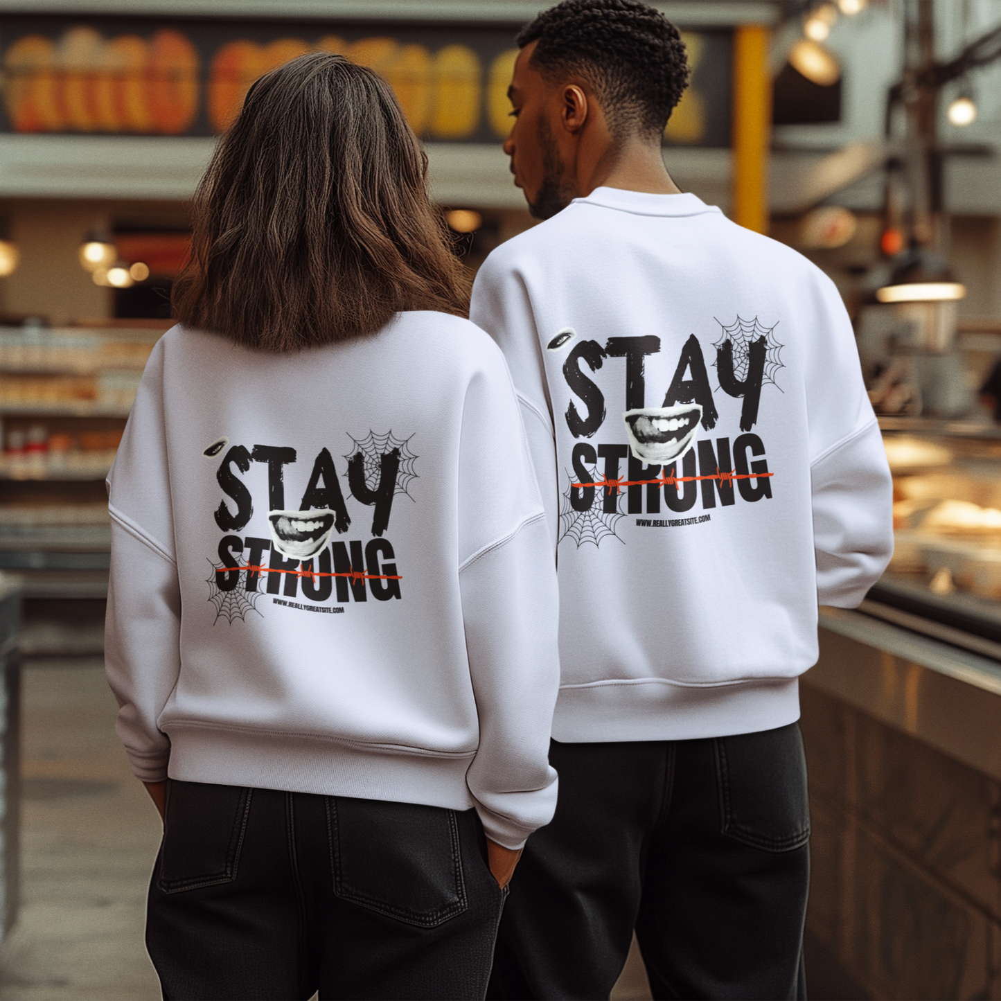 Full Sleeve Graphic Print Unisex Sweatshirt - White, BabyPink