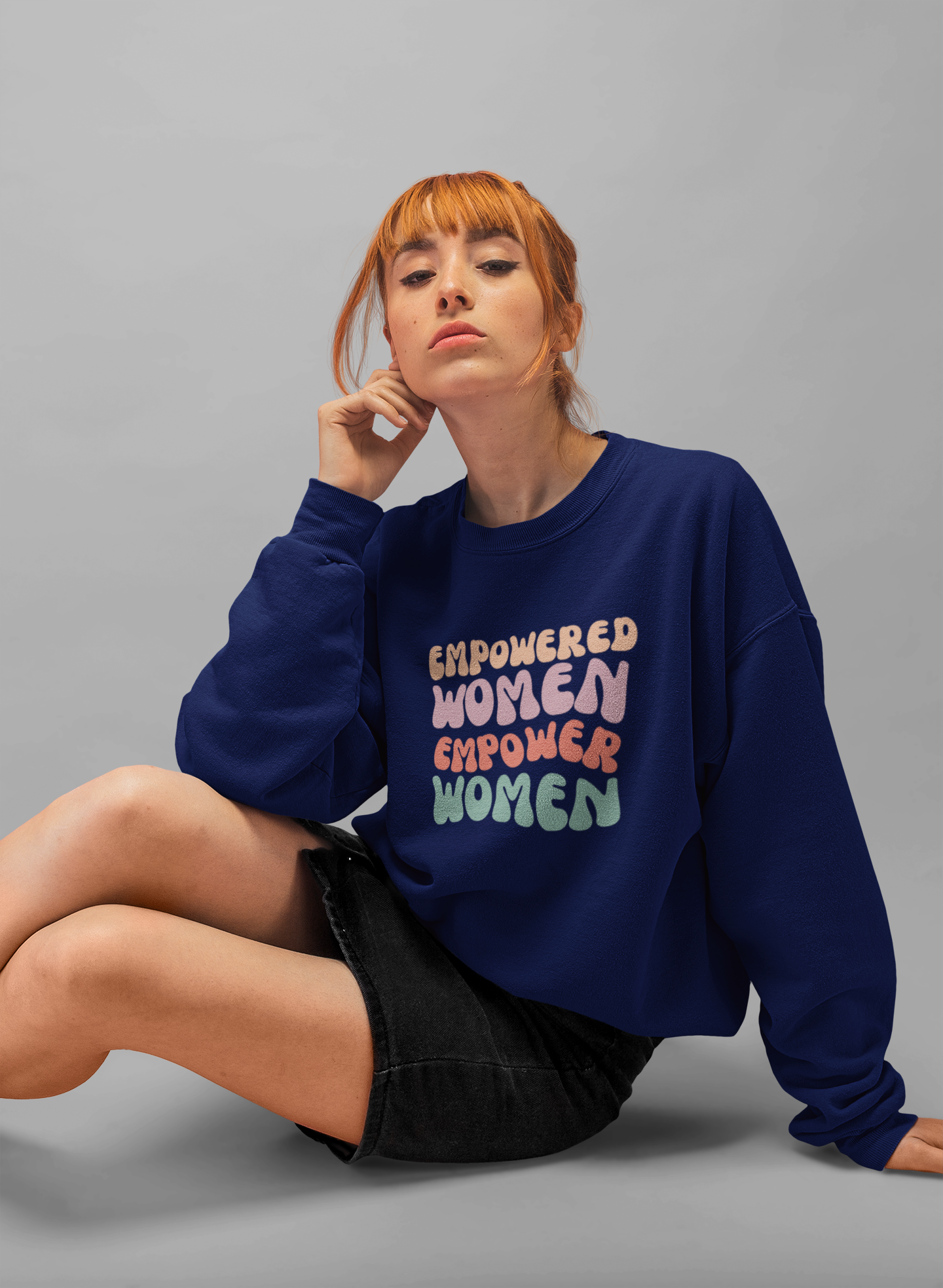 Women Empower Women Printed Cotton Oversized Fit Hood Long Sleeve Sweatshirts - White, Black, NavyBlue