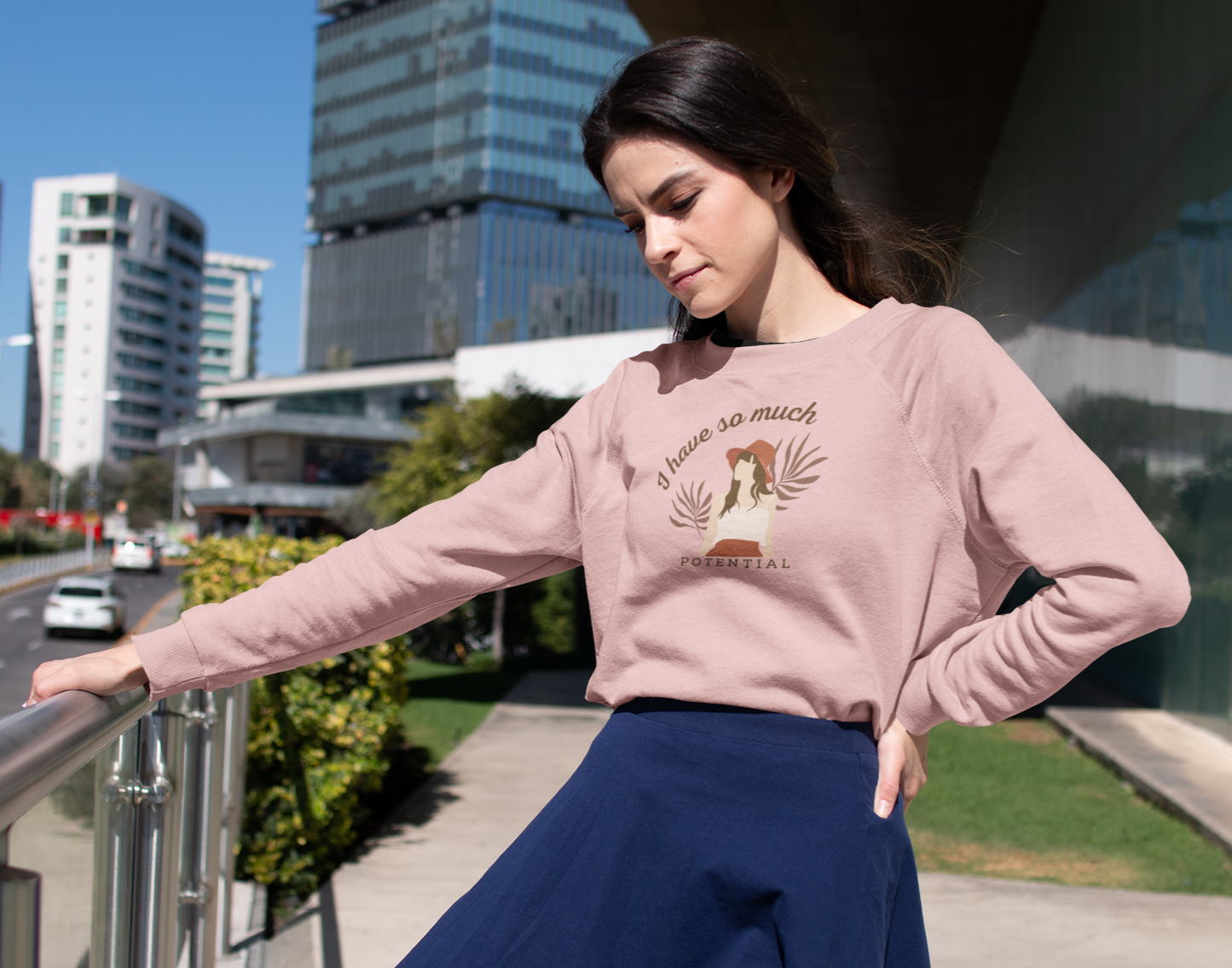 Women's Self Love Graphic Printed Cotton Blend Round Neck Regular Fit Sweatshirt - White, BabyPink