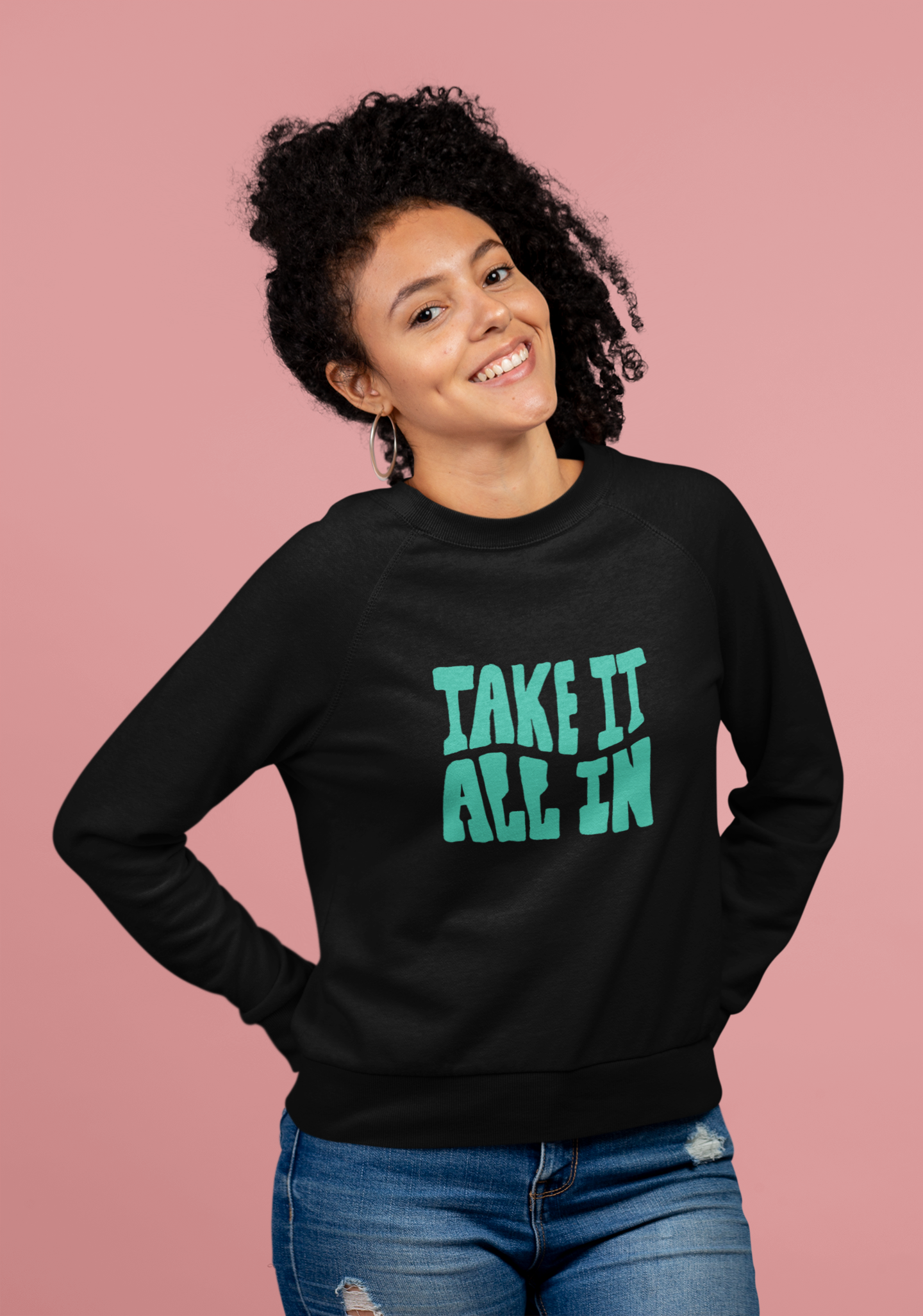 Women's Black Take It All in Graphic Printed Oversized Sweatshirt - Black