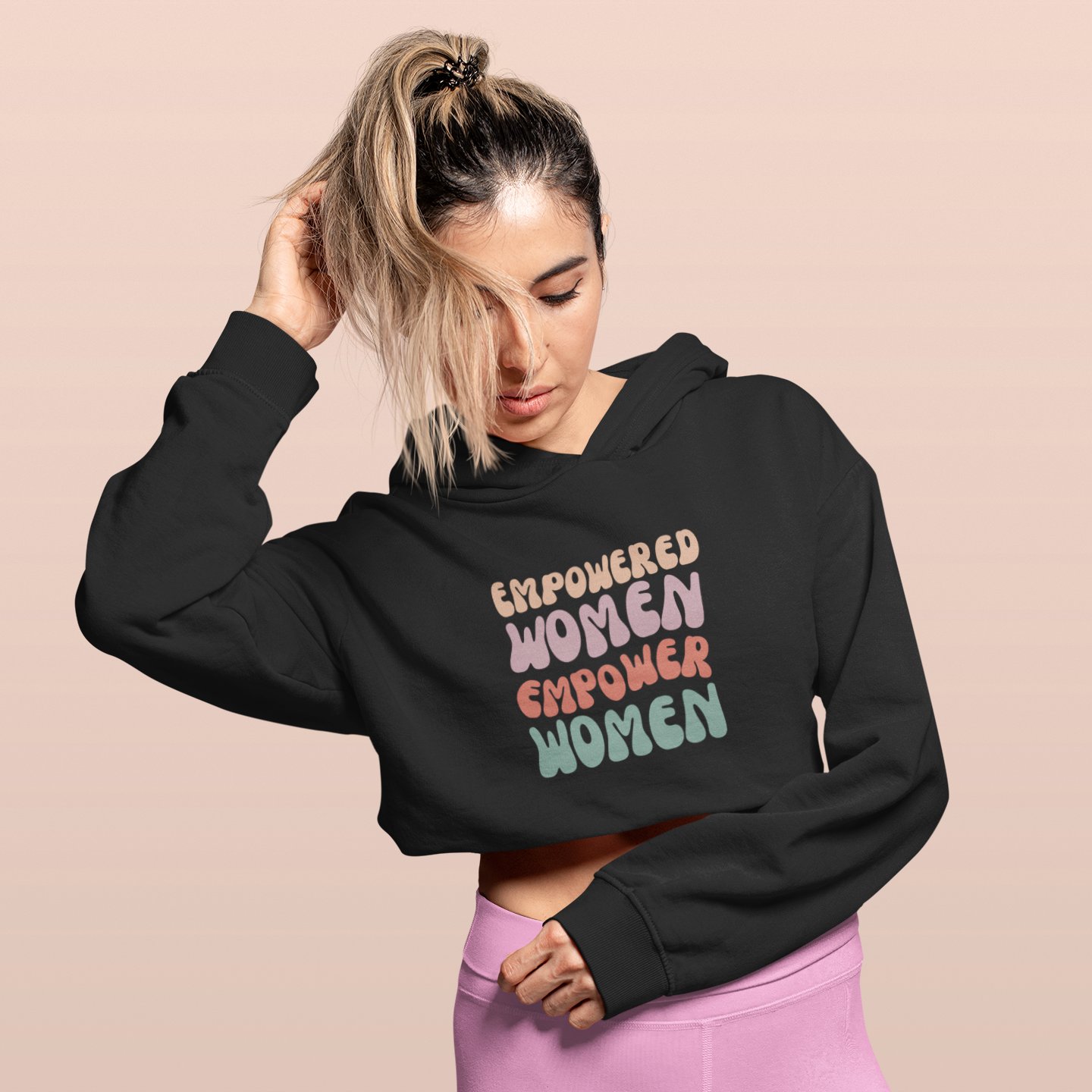 Women Black Hooded Crop Sweatshirt