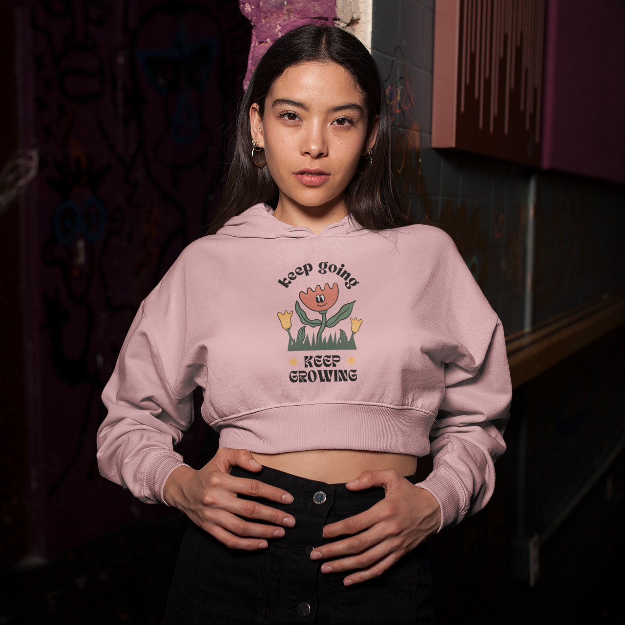 Women's Light Pink Crop Hoodie Sweatshirt