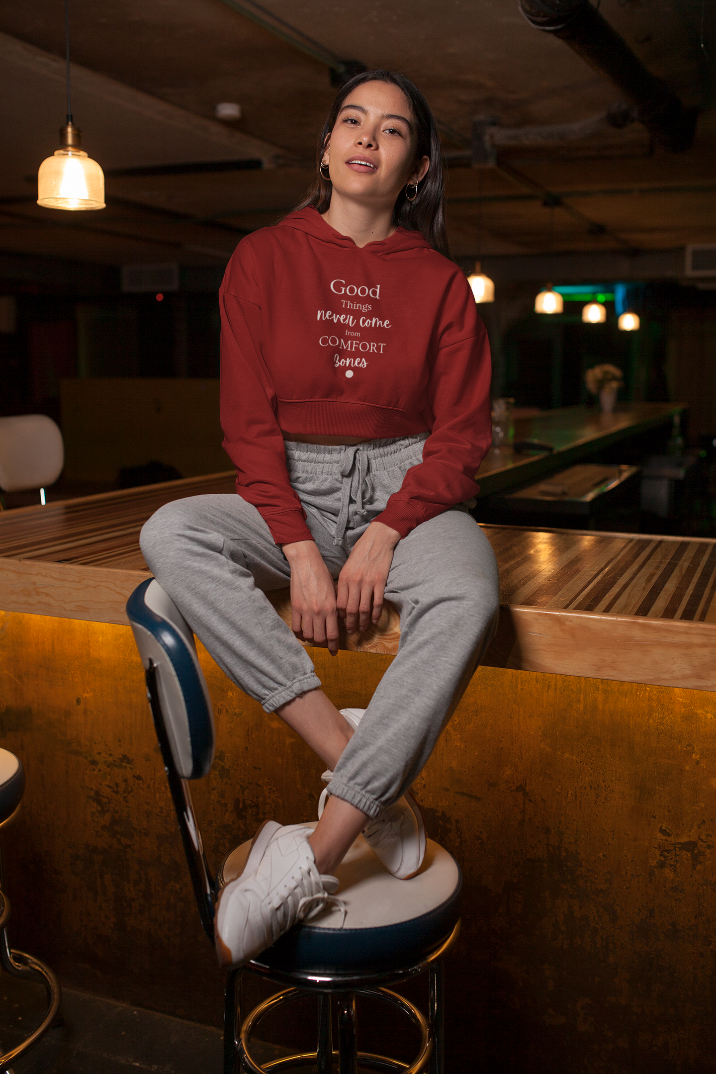 Maroon Crop Hoodie for Women