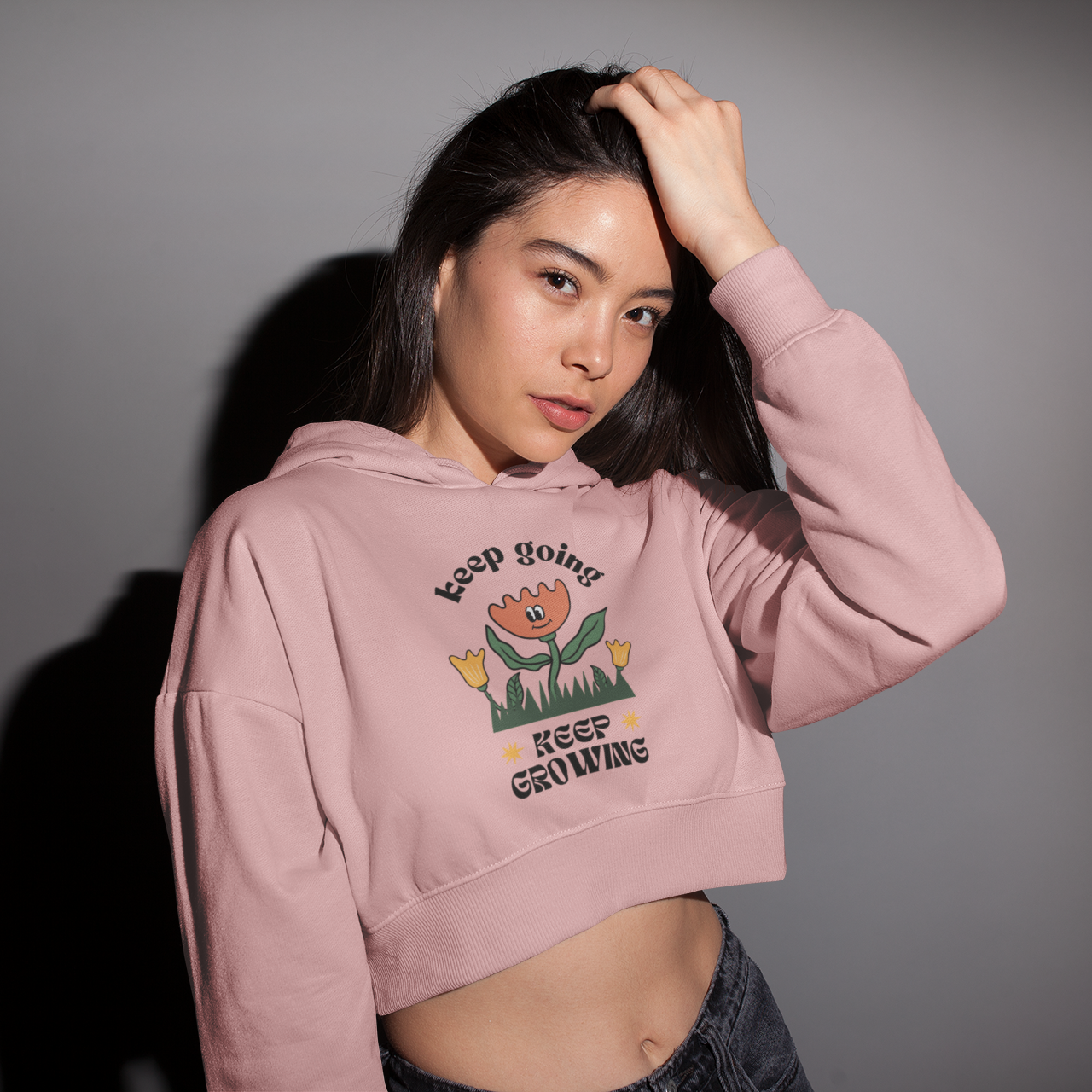 Women's Light Pink Crop Hoodie Sweatshirt