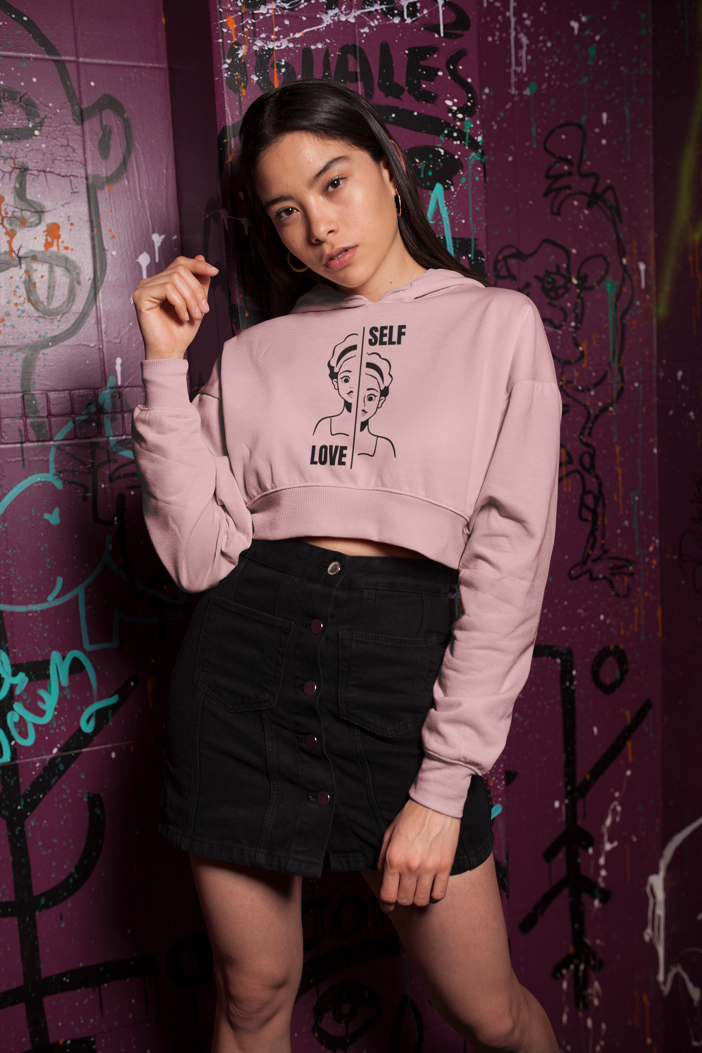 Women's Light Pink Crop Hooded Sweatshirt