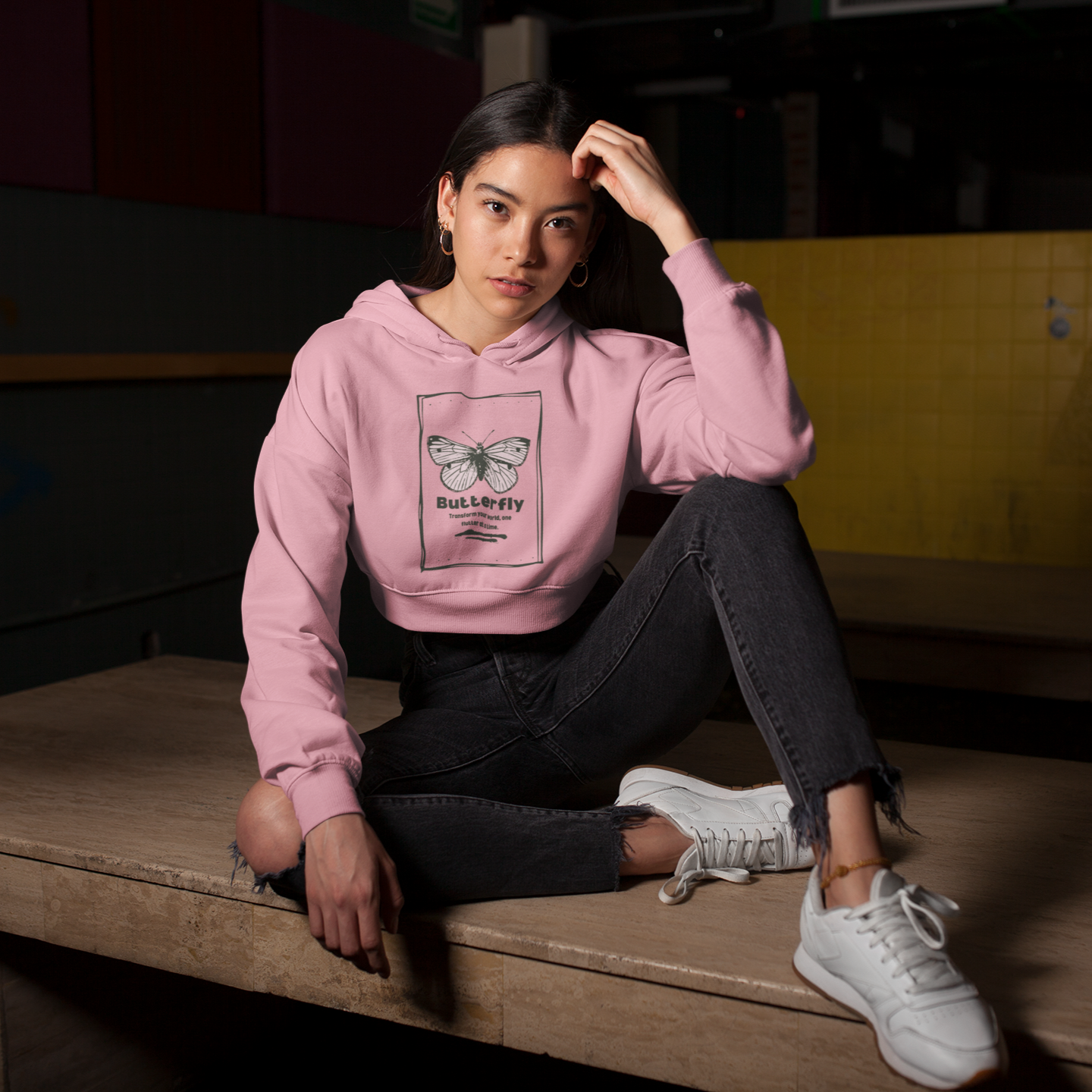 Light Pink Crop Hoodie For Women