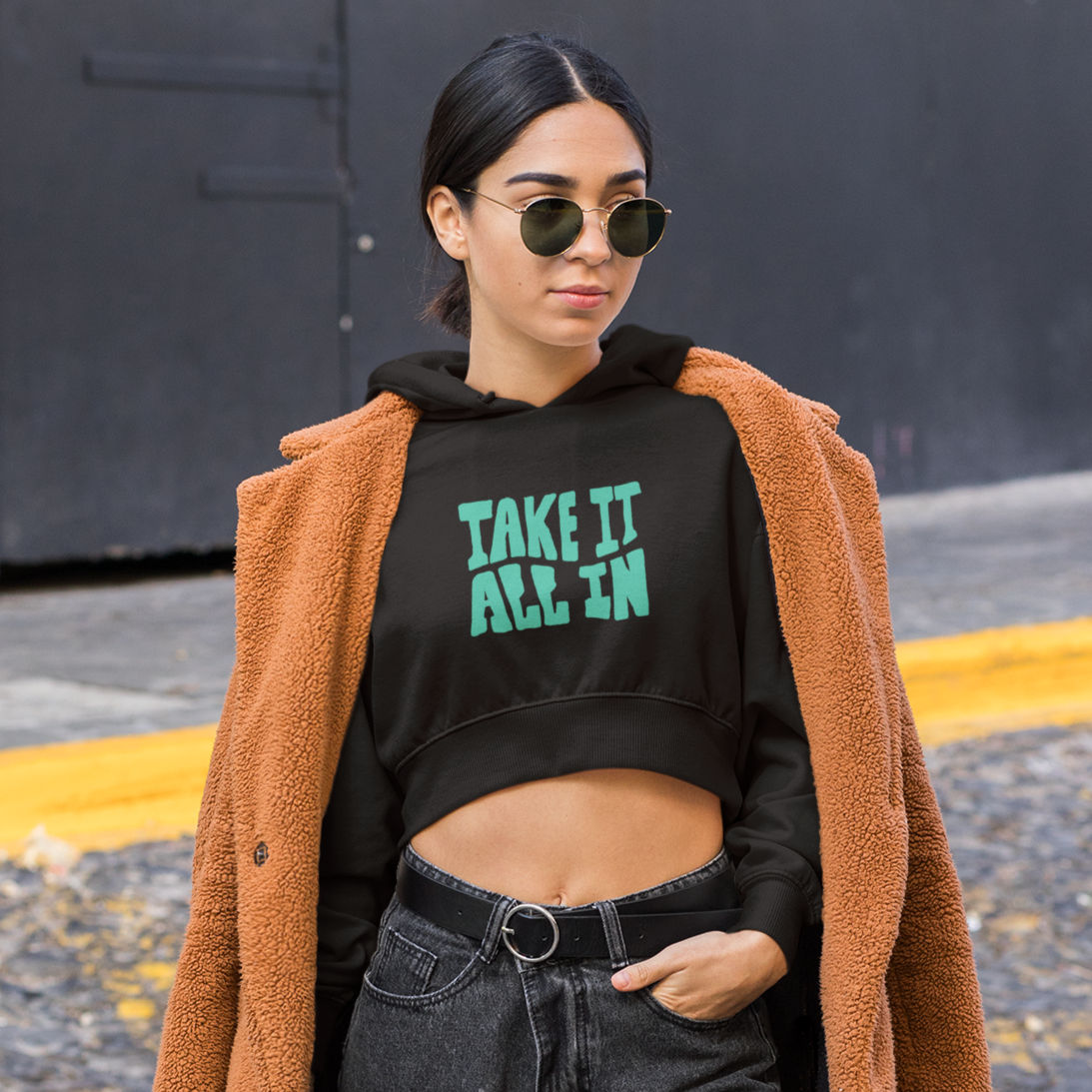 Crop Hooded Sweatshirt for Women Winter Wear Crop Hoodie - Black