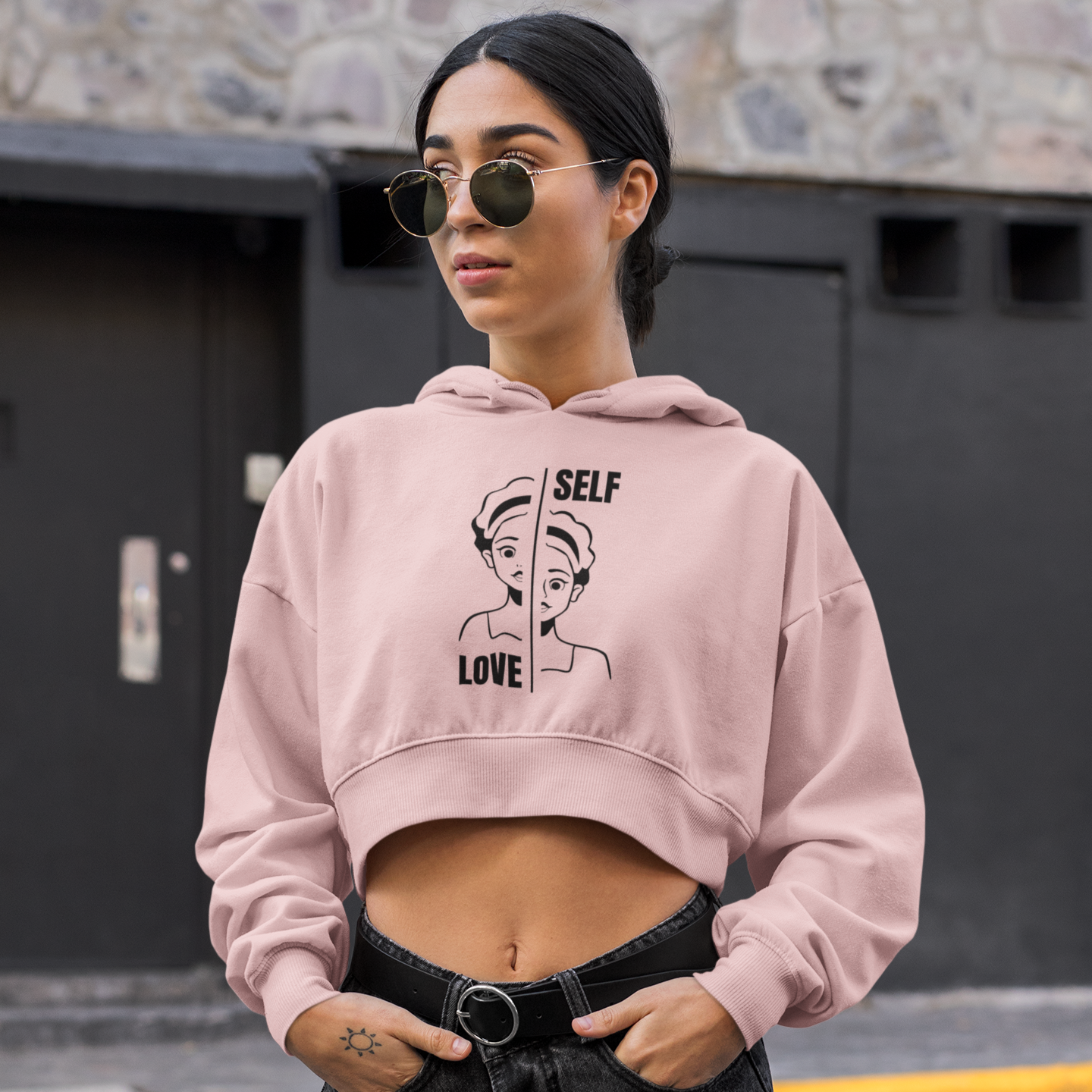 Women's Light Pink Crop Hooded Sweatshirt
