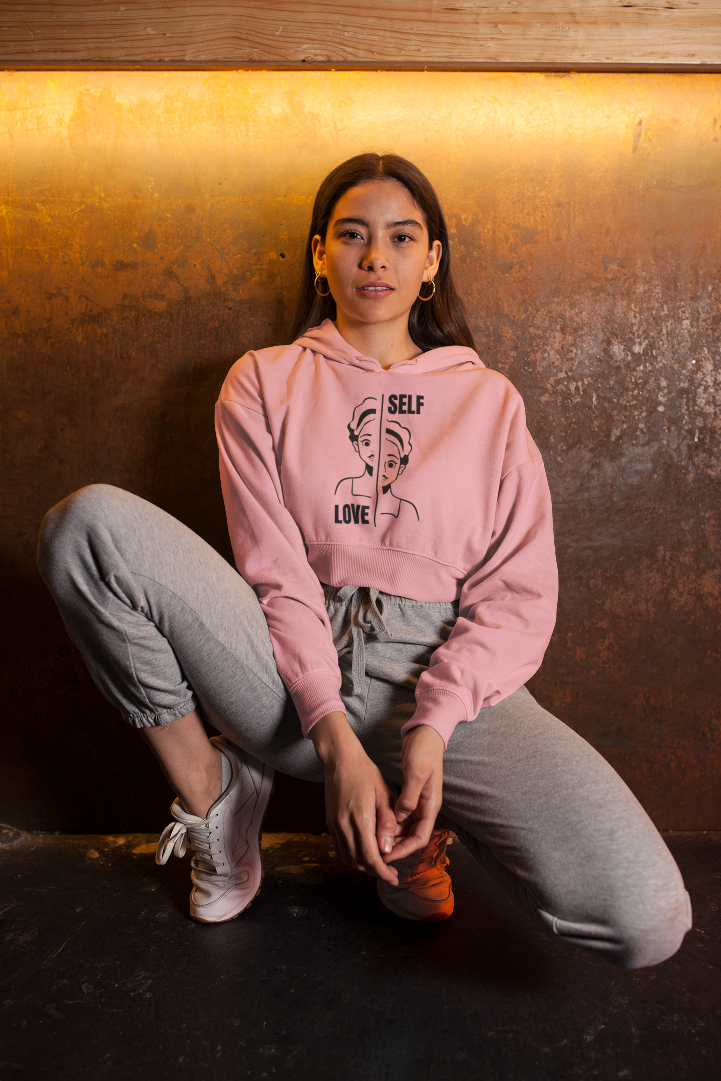 Women's Light Pink Crop Hooded Sweatshirt