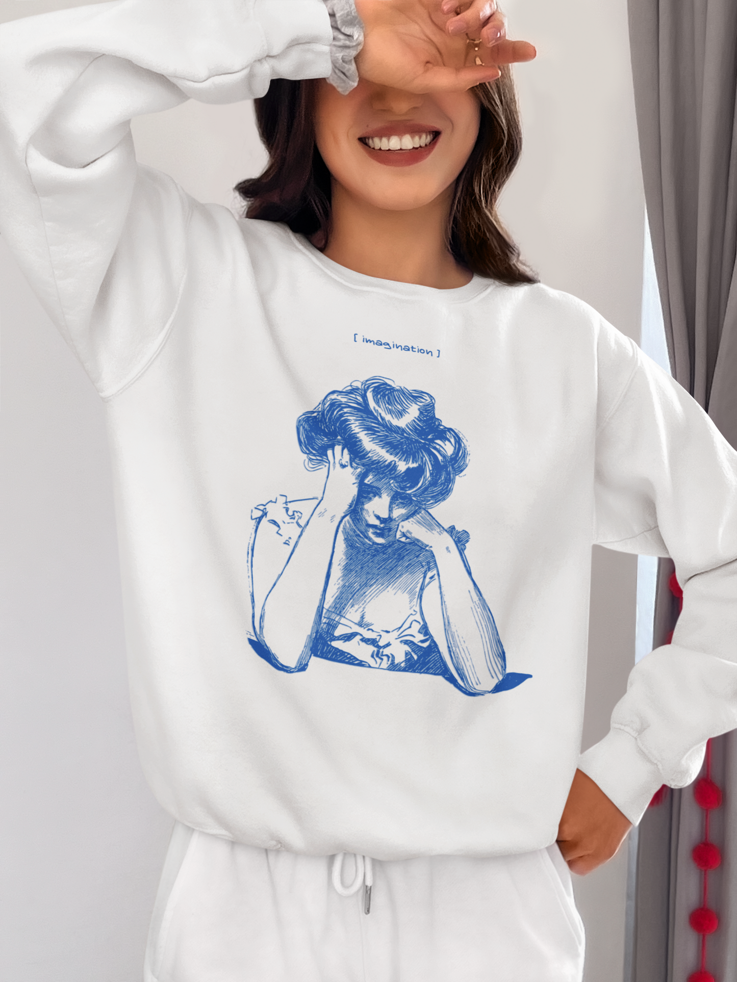 Women's White Imagination Girl Printed Oversized Sweatshirt
