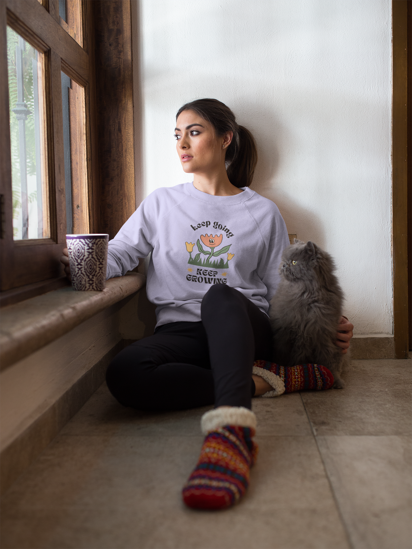 Women's Oversized Sweatshirt - White, Lavender