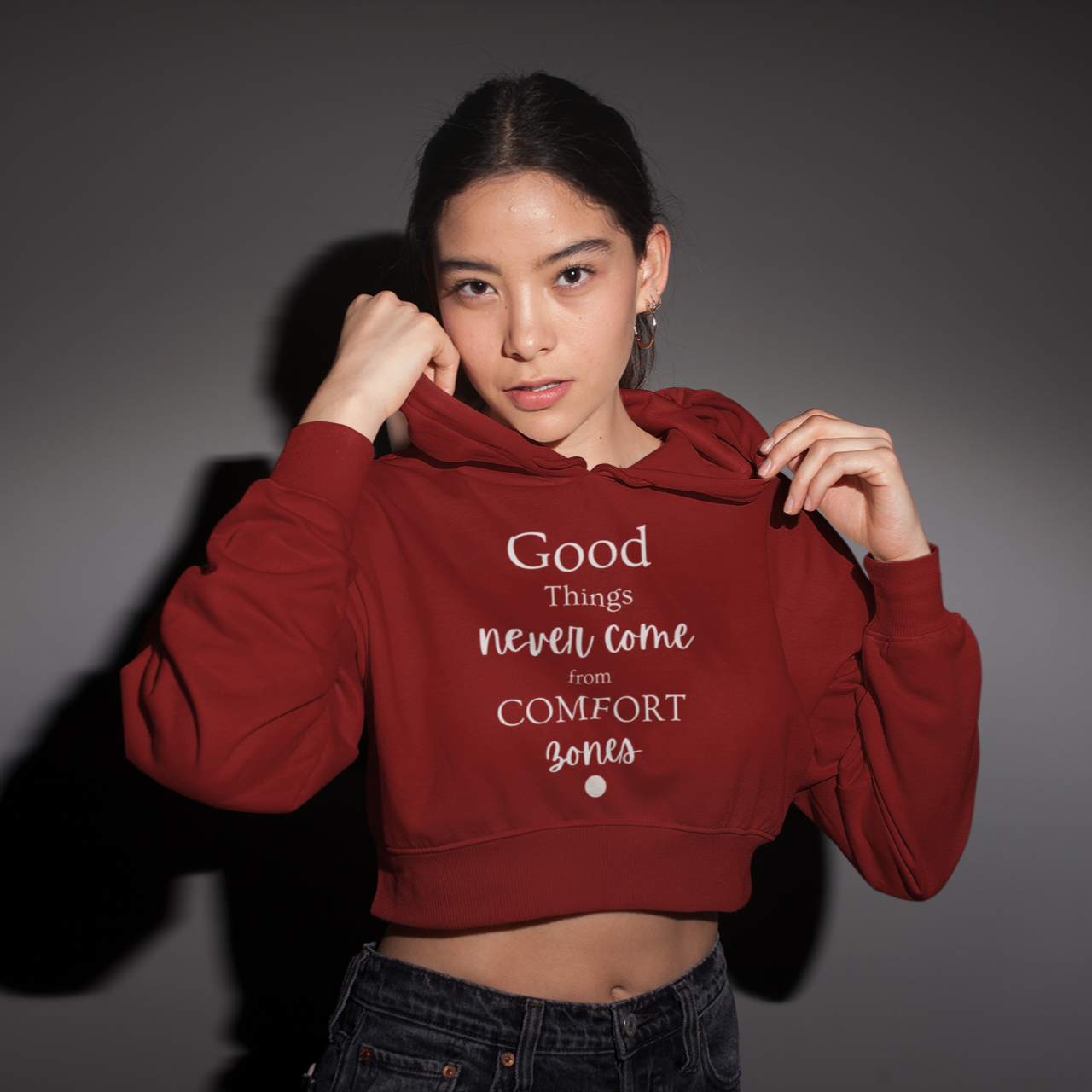 Maroon Crop Hoodie for Women