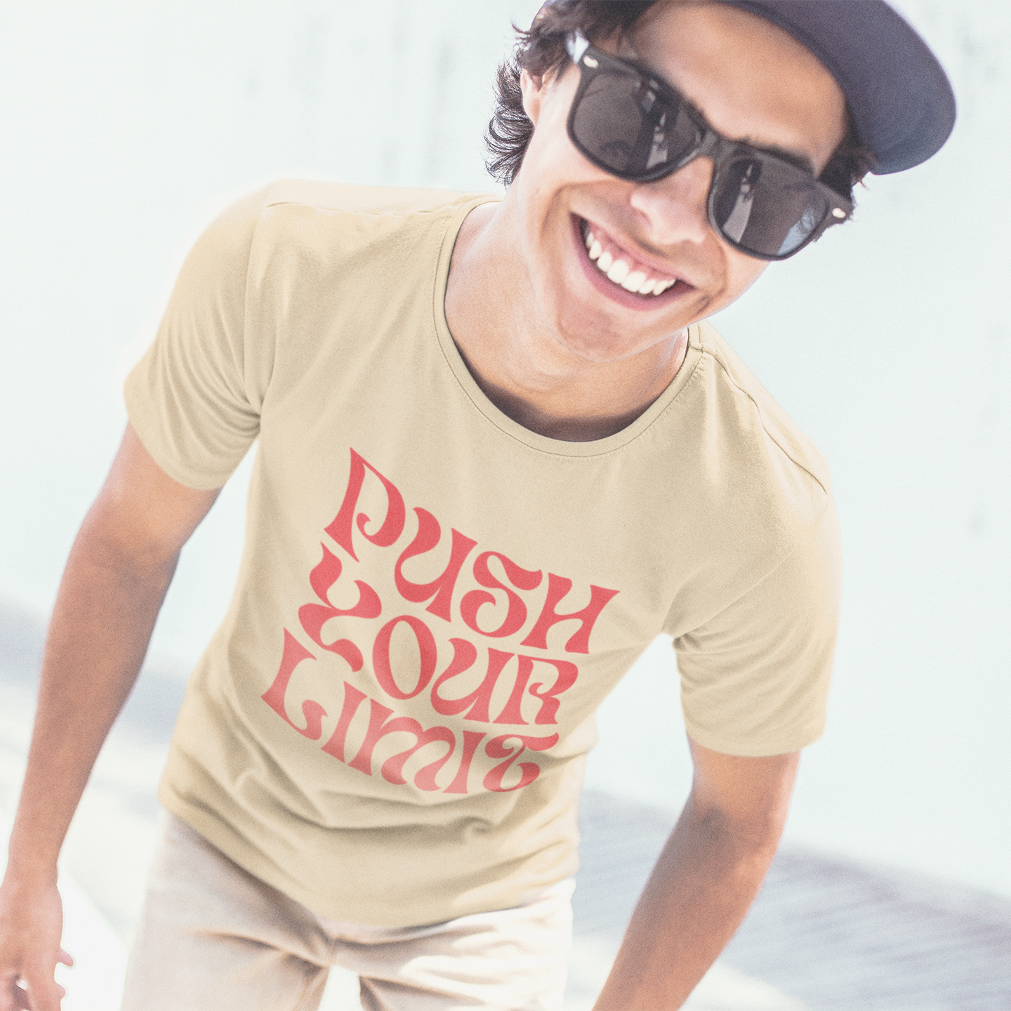Premium Men's Cotton T-Shirt - Black, Peach