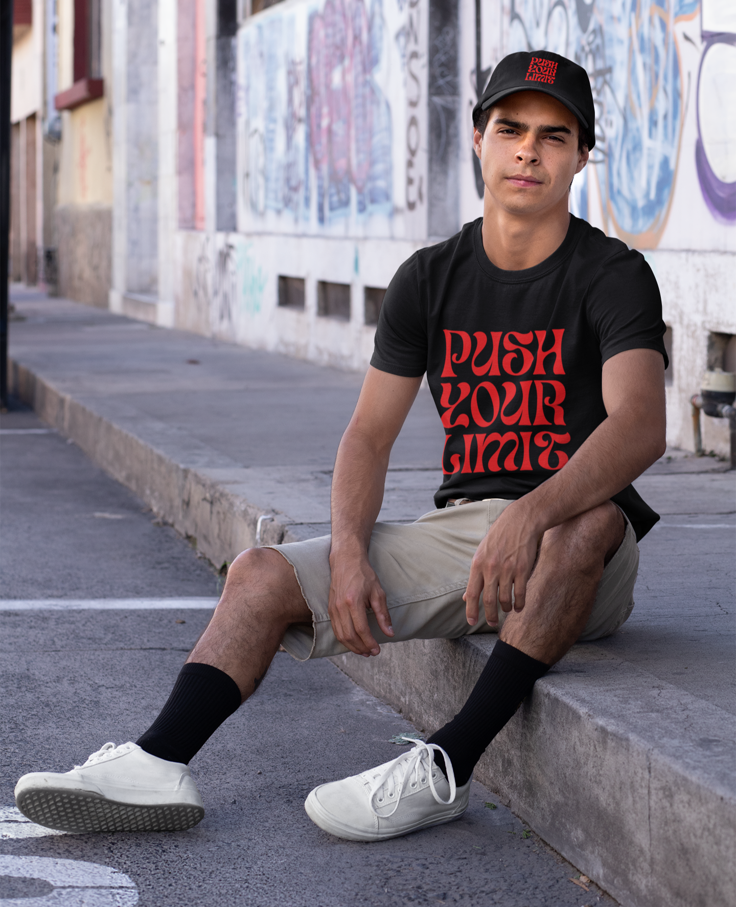Premium Men's Cotton T-Shirt - Black, Peach