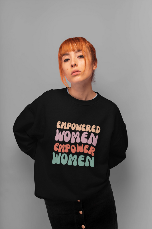 Women Empower Women Printed Cotton Oversized Fit Hood Long Sleeve Sweatshirts - White, Black, NavyBlue