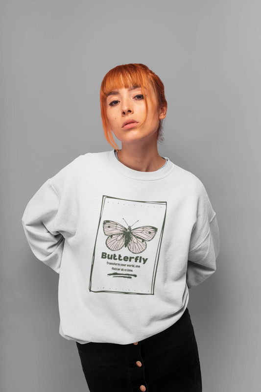 Women's Butterfly Graphic Printed Oversized Sweatshirt - BabyPink, White