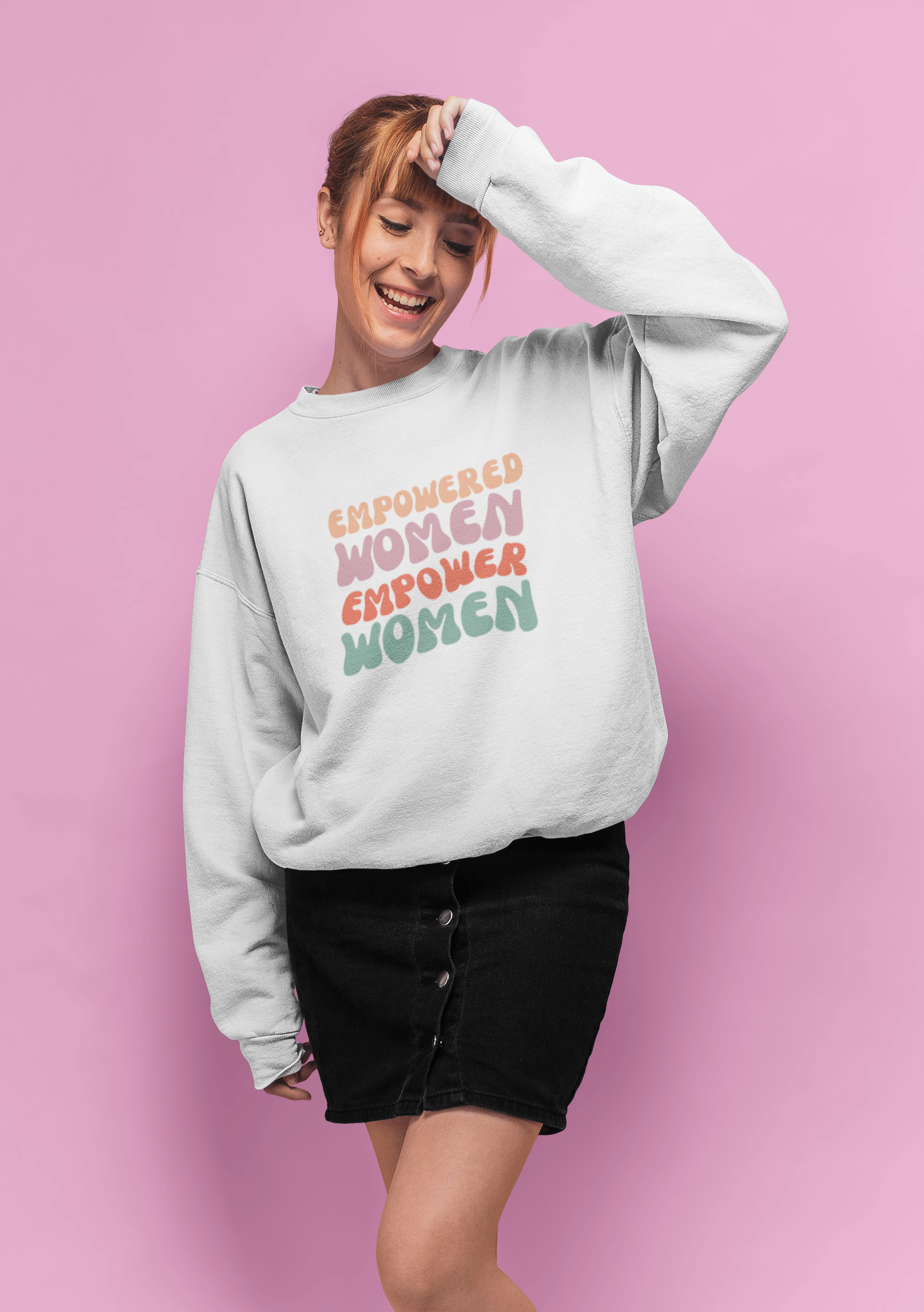 Women Empower Women Printed Cotton Oversized Fit Hood Long Sleeve Sweatshirts - White, Black, NavyBlue