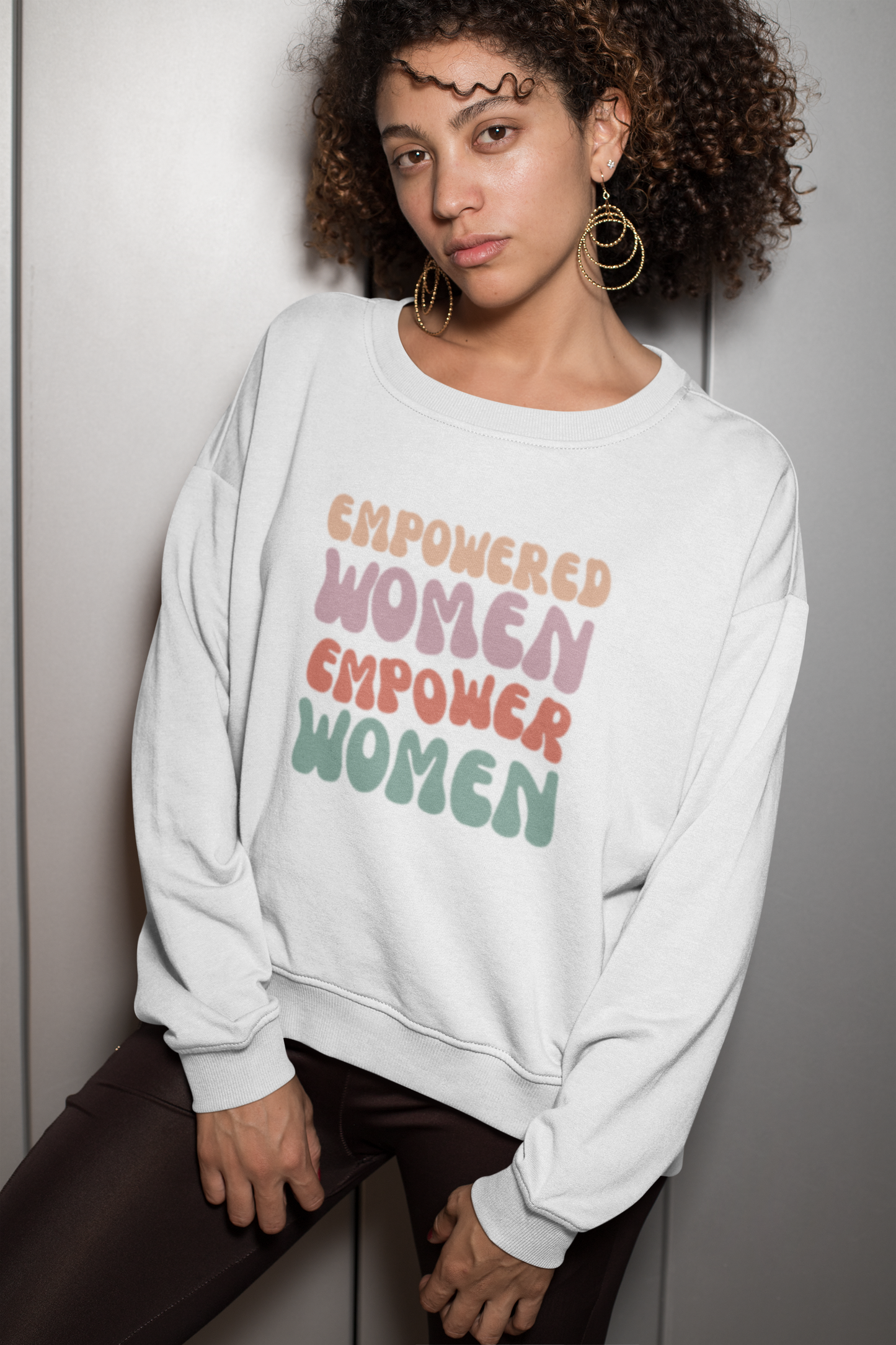 Women Empower Women Printed Cotton Oversized Fit Hood Long Sleeve Sweatshirts - White, Black, NavyBlue
