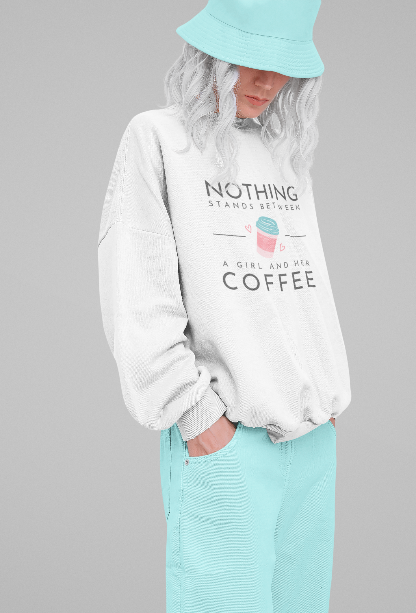 Women's Graphic Printed Oversized Sweatshirt - BabyPink & White