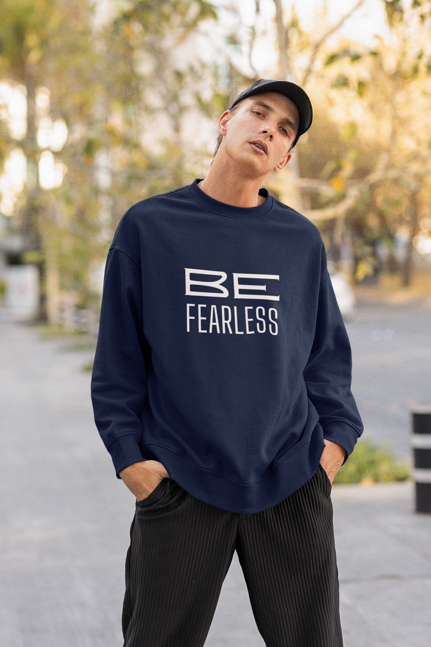 Oversized Round Neck Unisex Sweatshirt - Black, NavyBlue