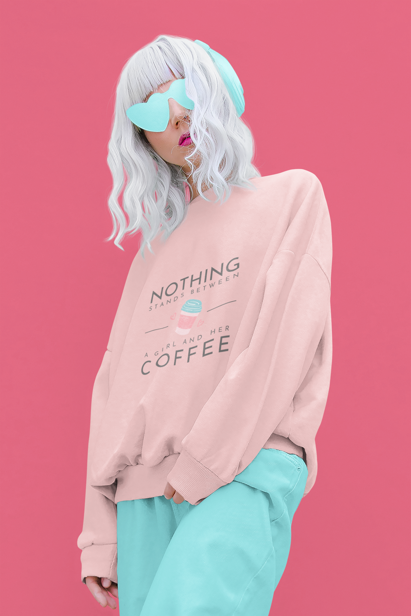 Women's Graphic Printed Oversized Sweatshirt - BabyPink & White