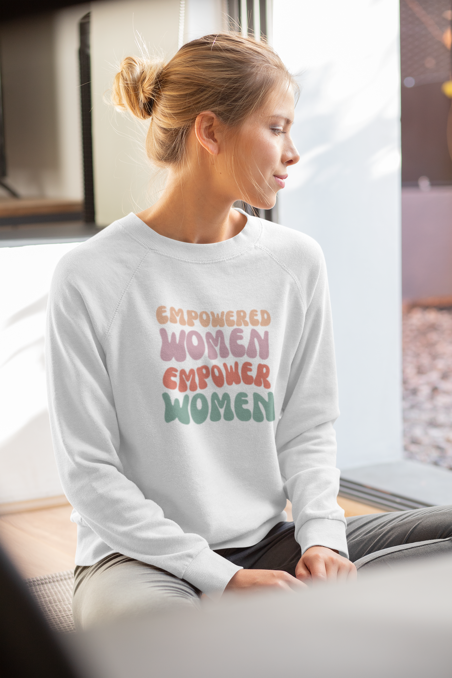 Women Empower Women Printed Cotton Oversized Fit Hood Long Sleeve Sweatshirts - White, Black, NavyBlue