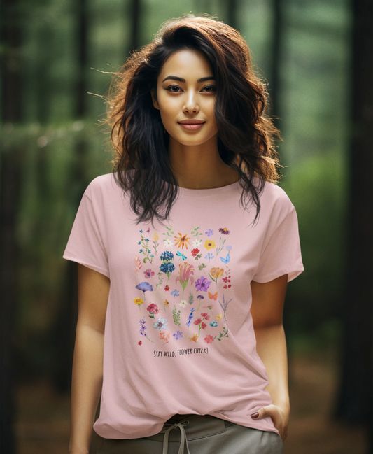 Women Half Sleeve Cotton T-Shirt White - Floral design - Grey, Beige, Lavender, Yellow, White, New Yellow, BabyPink