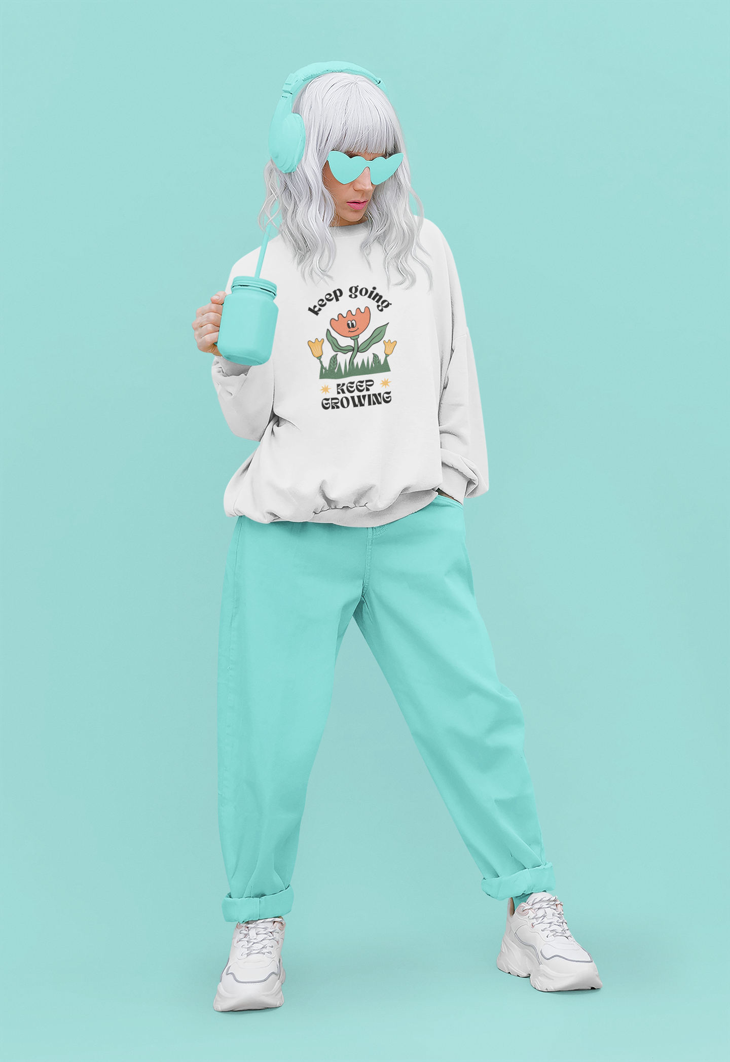 Women's Oversized Sweatshirt - White, Lavender