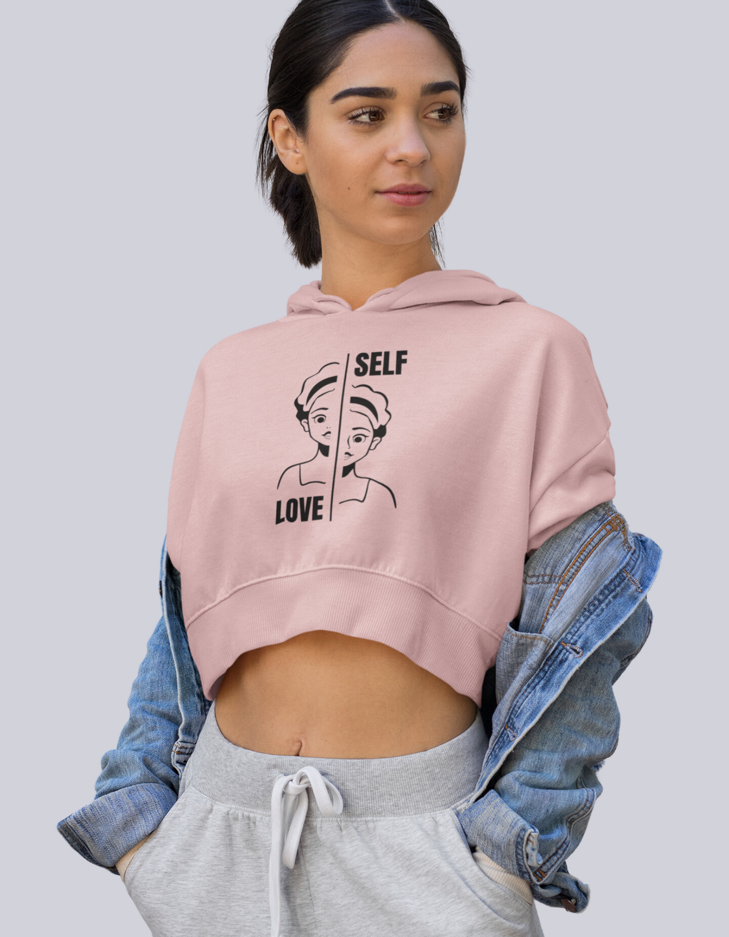 Women's Light Pink Crop Hooded Sweatshirt