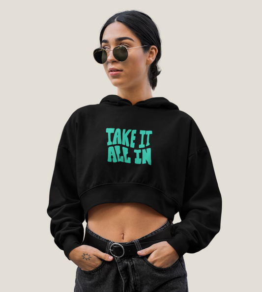 Crop Hooded Sweatshirt for Women Winter Wear Crop Hoodie - Black