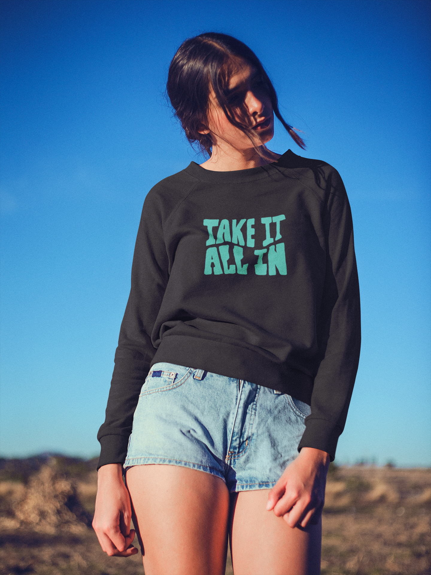 Women's Black Take It All in Graphic Printed Oversized Sweatshirt - Black
