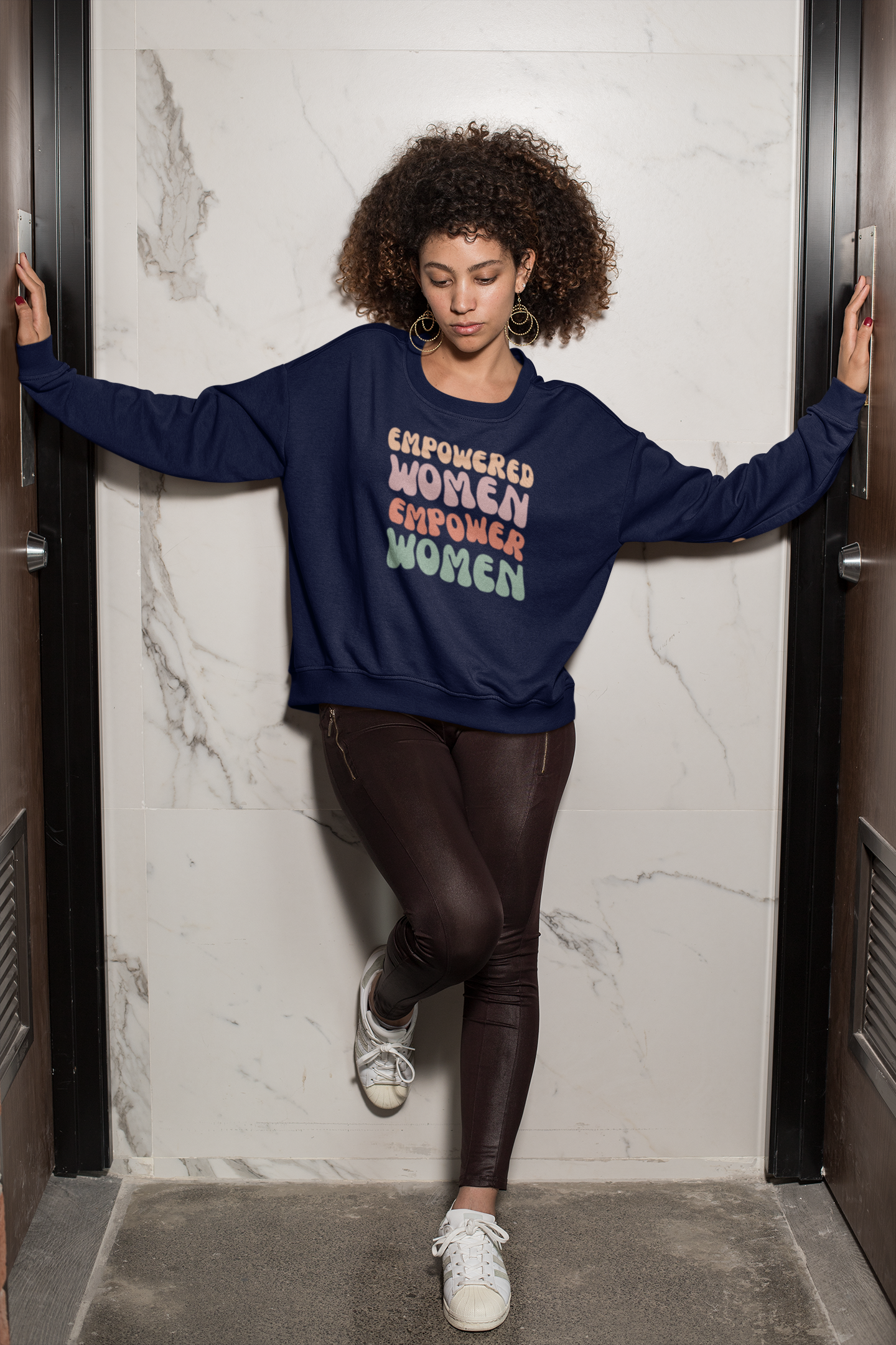 Women Empower Women Printed Cotton Oversized Fit Hood Long Sleeve Sweatshirts - White, Black, NavyBlue