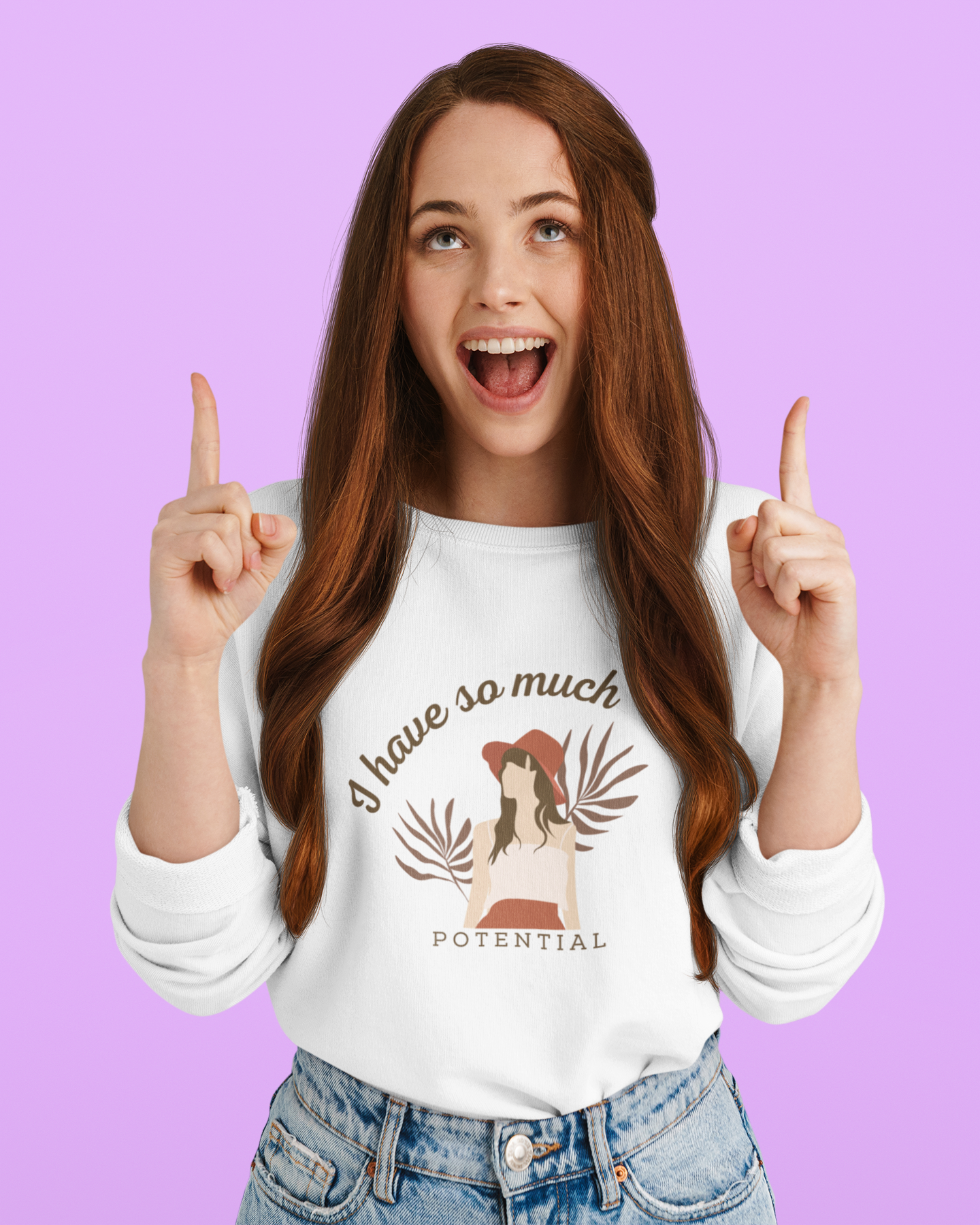 Women's Self Love Graphic Printed Cotton Blend Round Neck Regular Fit Sweatshirt - White, BabyPink