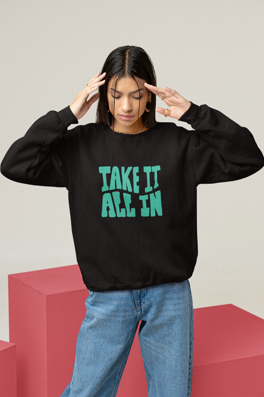Women's Black Take It All in Graphic Printed Oversized Sweatshirt - Black